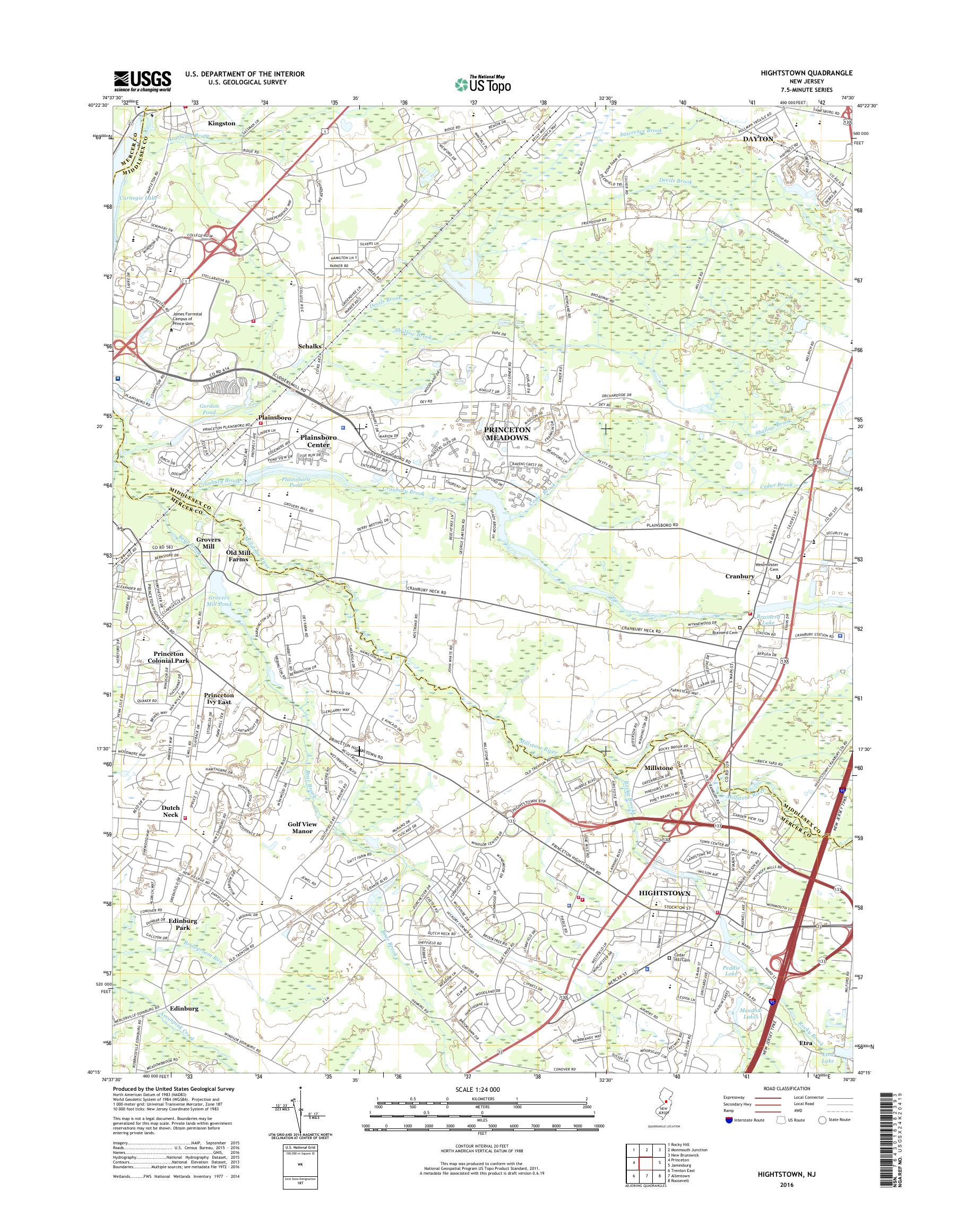 MyTopo Hightstown, New Jersey USGS Quad Topo Map
