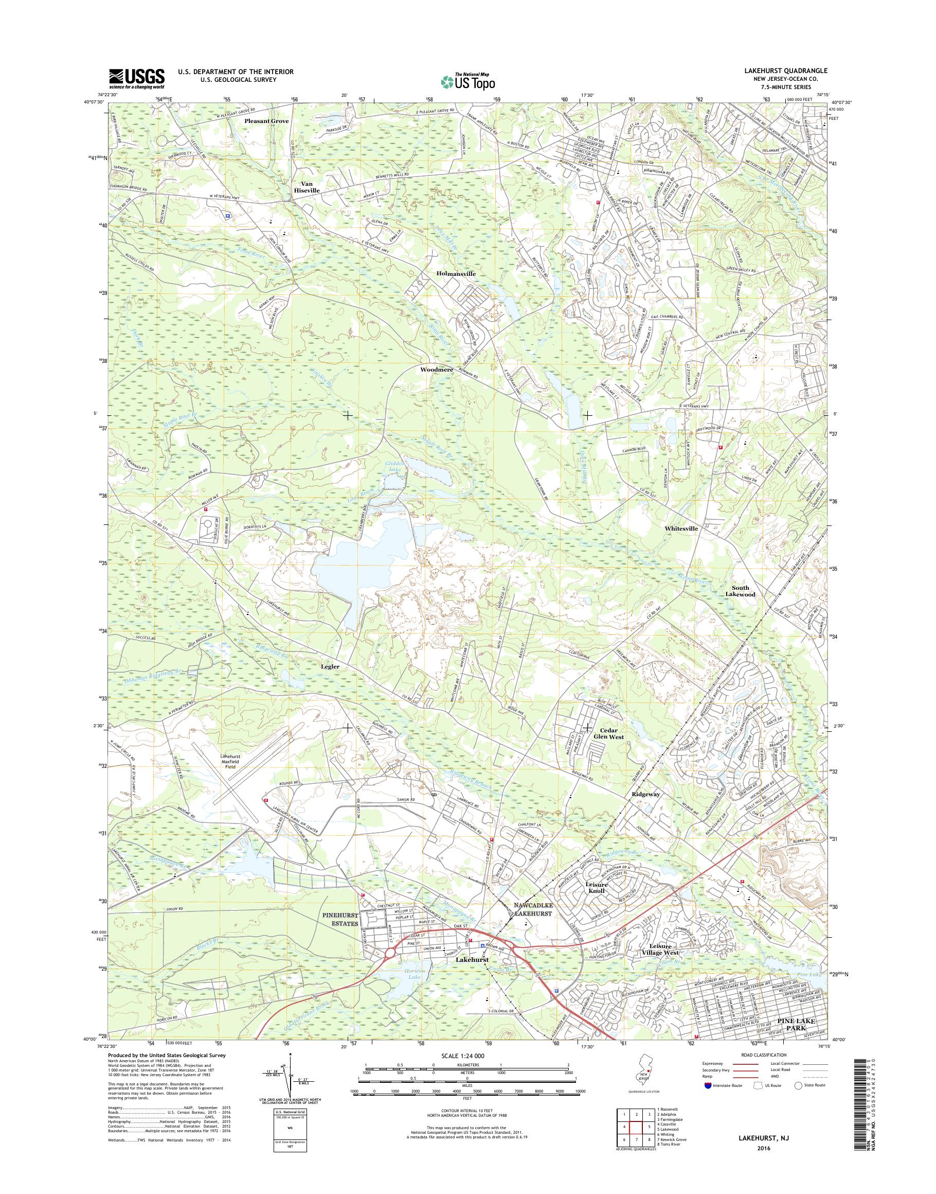 MyTopo Lakehurst, New Jersey USGS Quad Topo Map