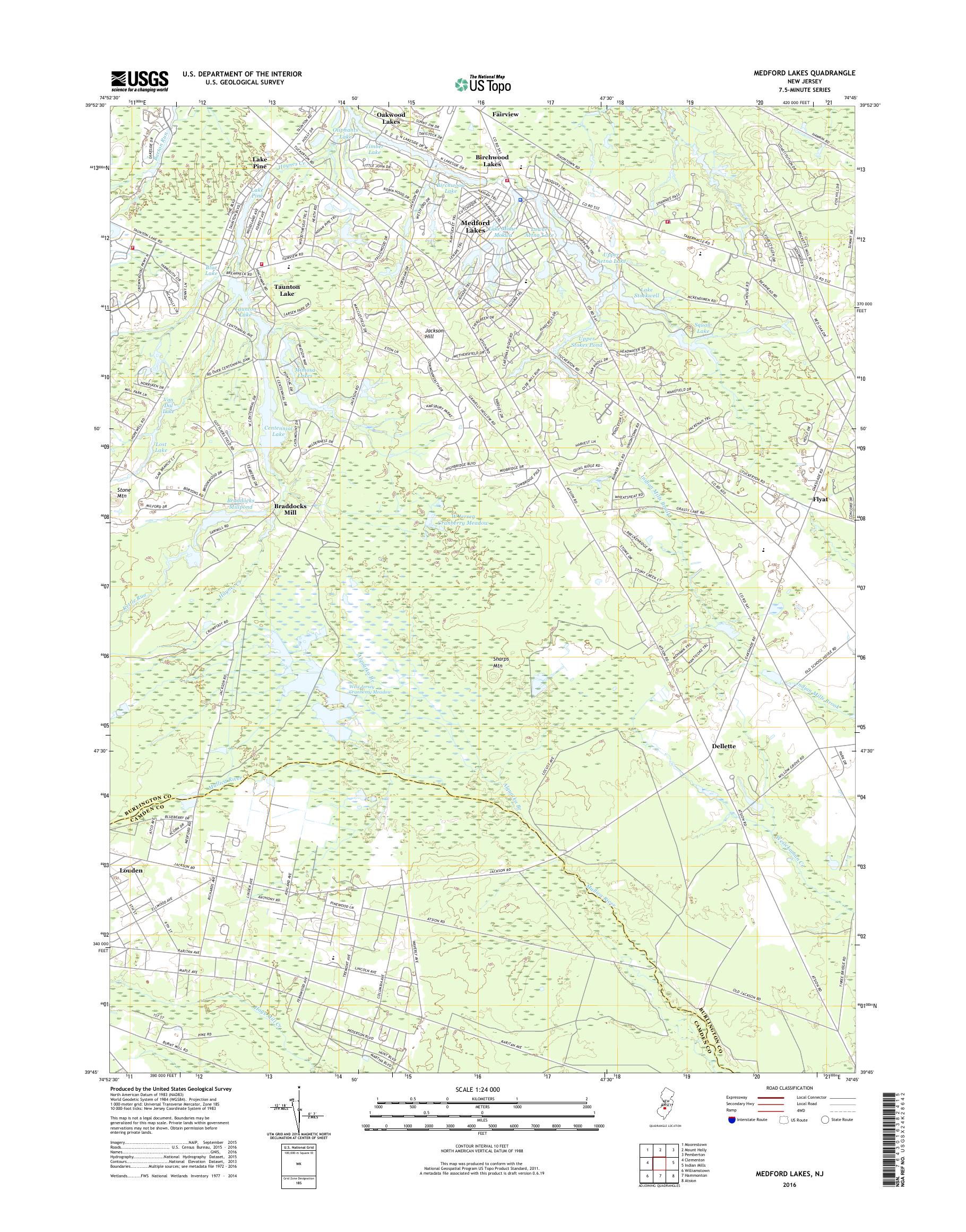 MyTopo Medford Lakes, New Jersey USGS Quad Topo Map