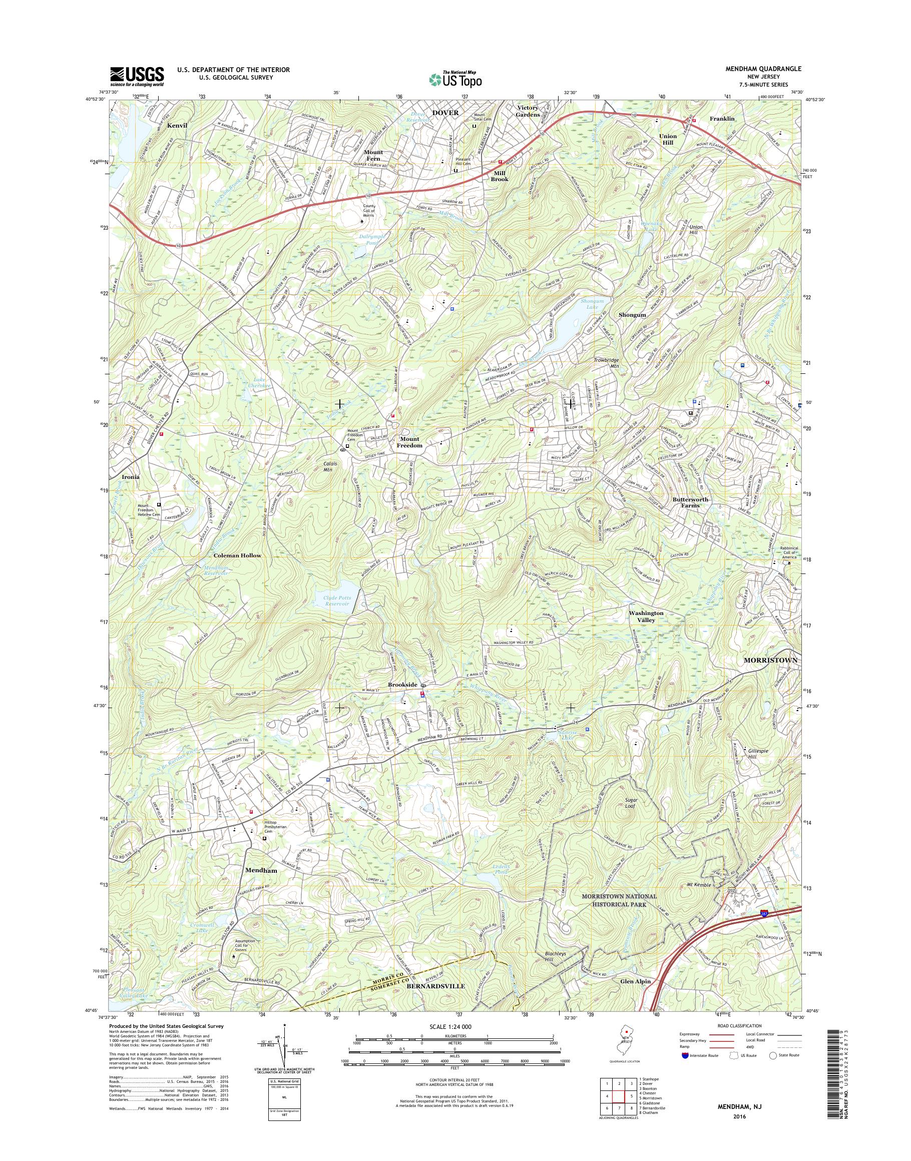 MyTopo Mendham, New Jersey USGS Quad Topo Map