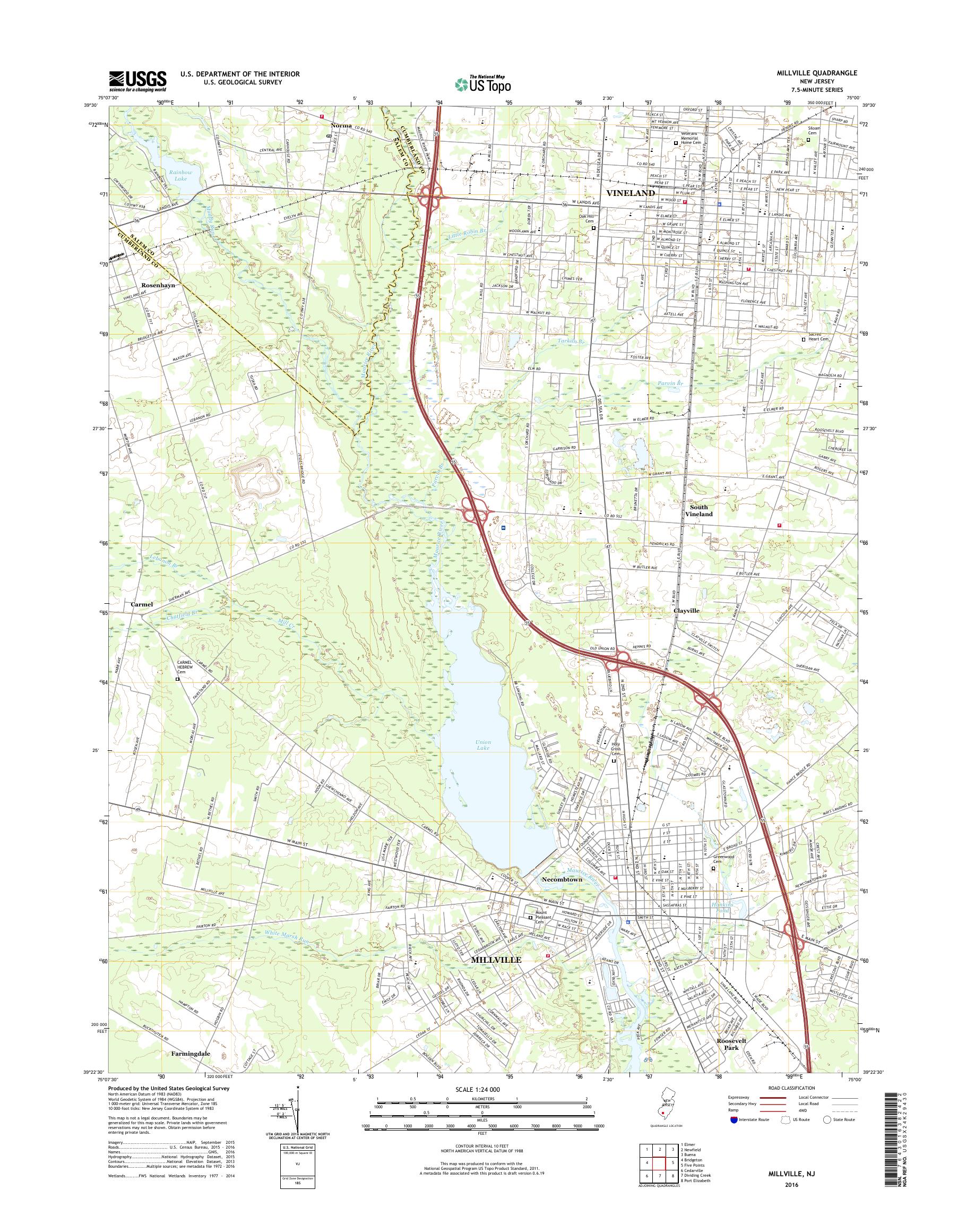 MyTopo Millville, New Jersey USGS Quad Topo Map