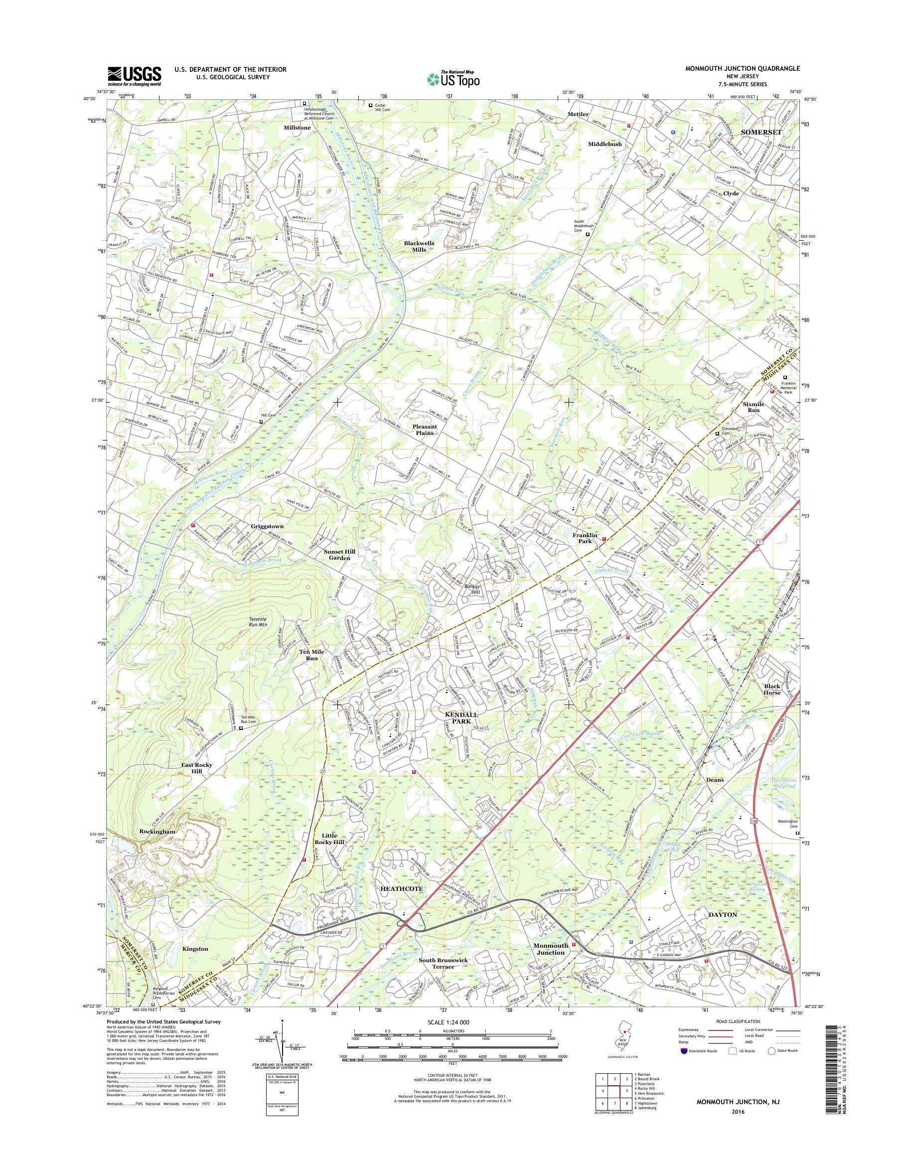 MyTopo Monmouth Junction, New Jersey USGS Quad Topo Map