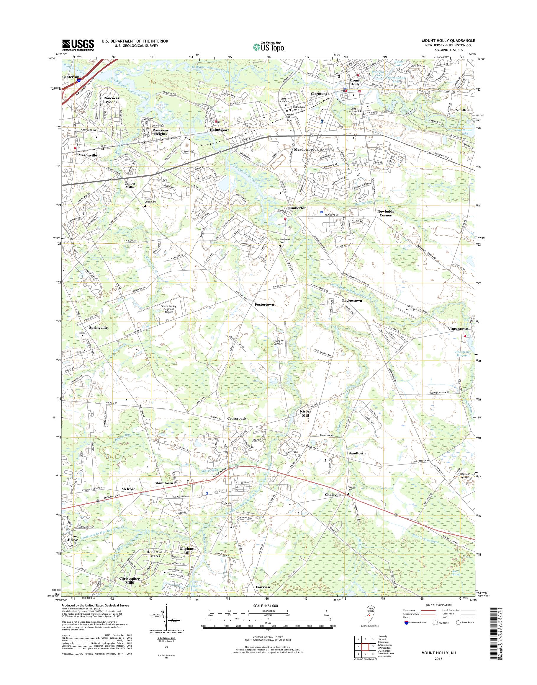 MyTopo Mount Holly, New Jersey USGS Quad Topo Map