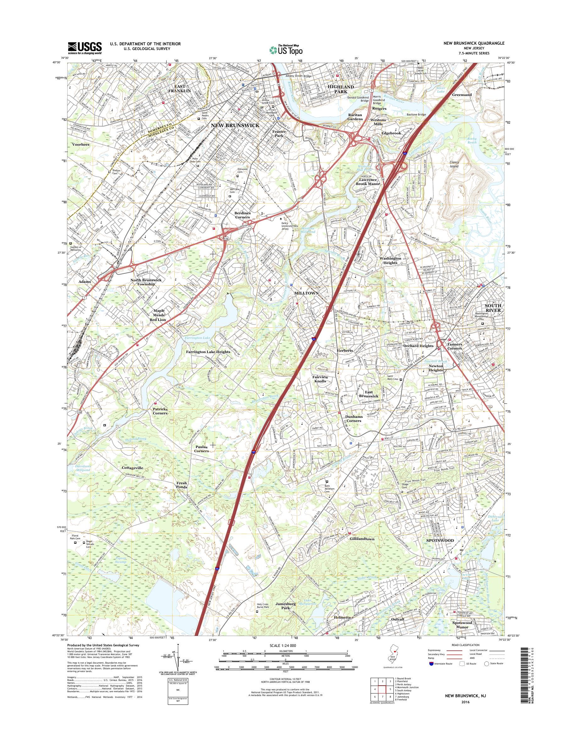 MyTopo New Brunswick, New Jersey USGS Quad Topo Map