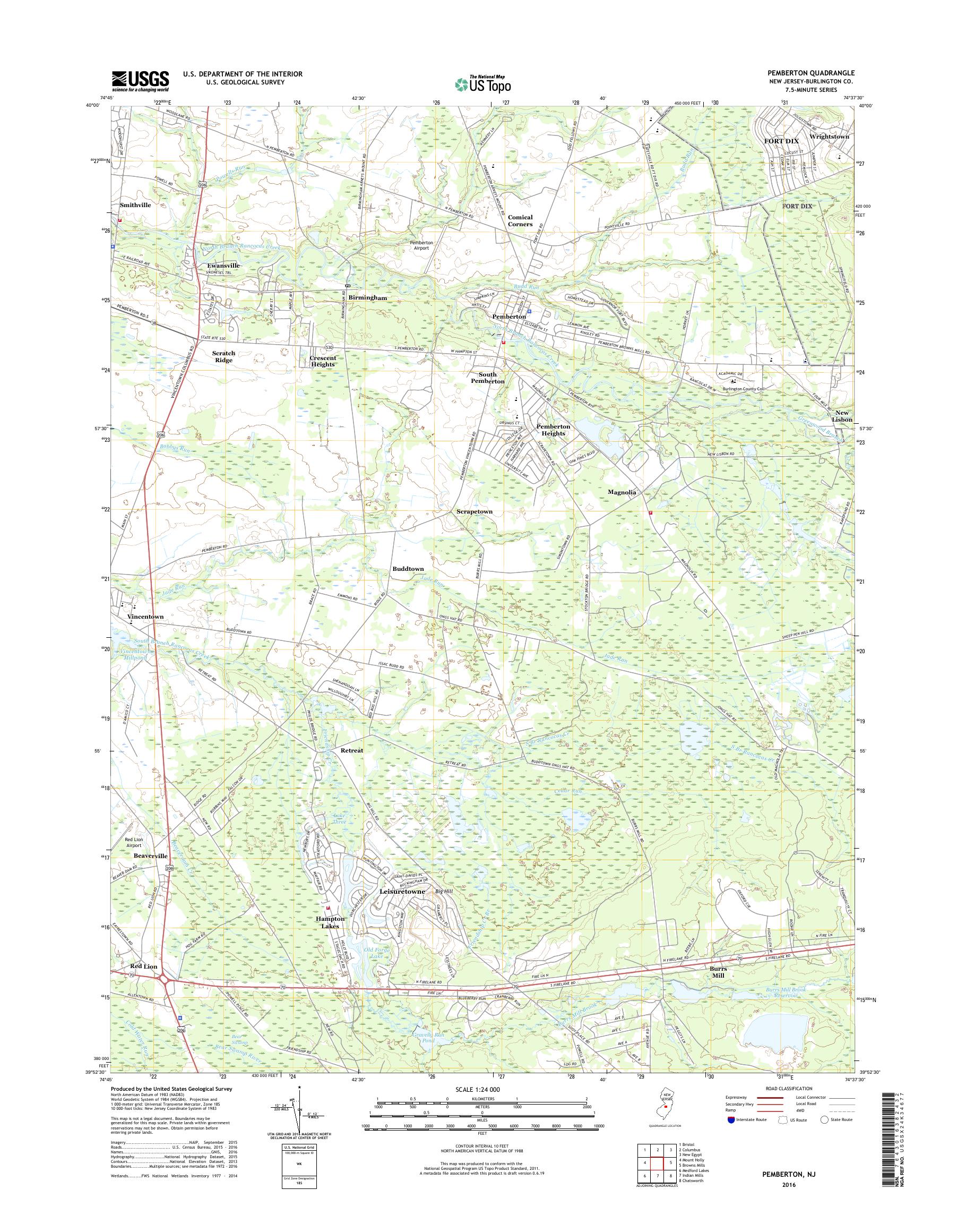 MyTopo Pemberton, New Jersey USGS Quad Topo Map