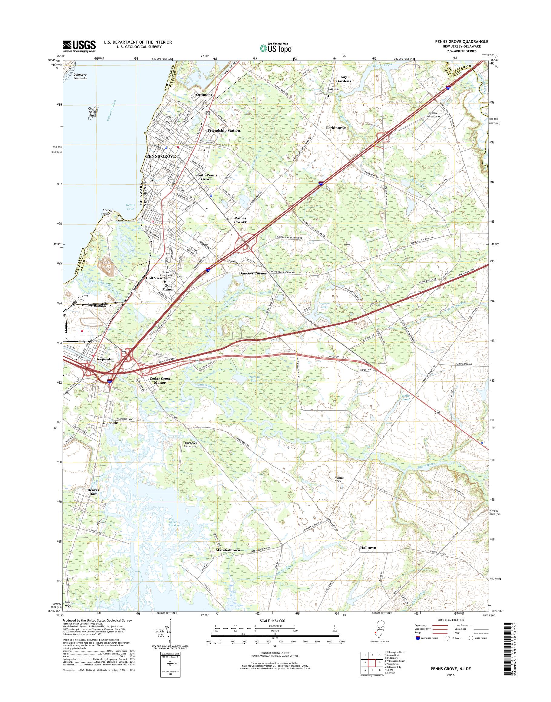 MyTopo Penns Grove, New Jersey USGS Quad Topo Map