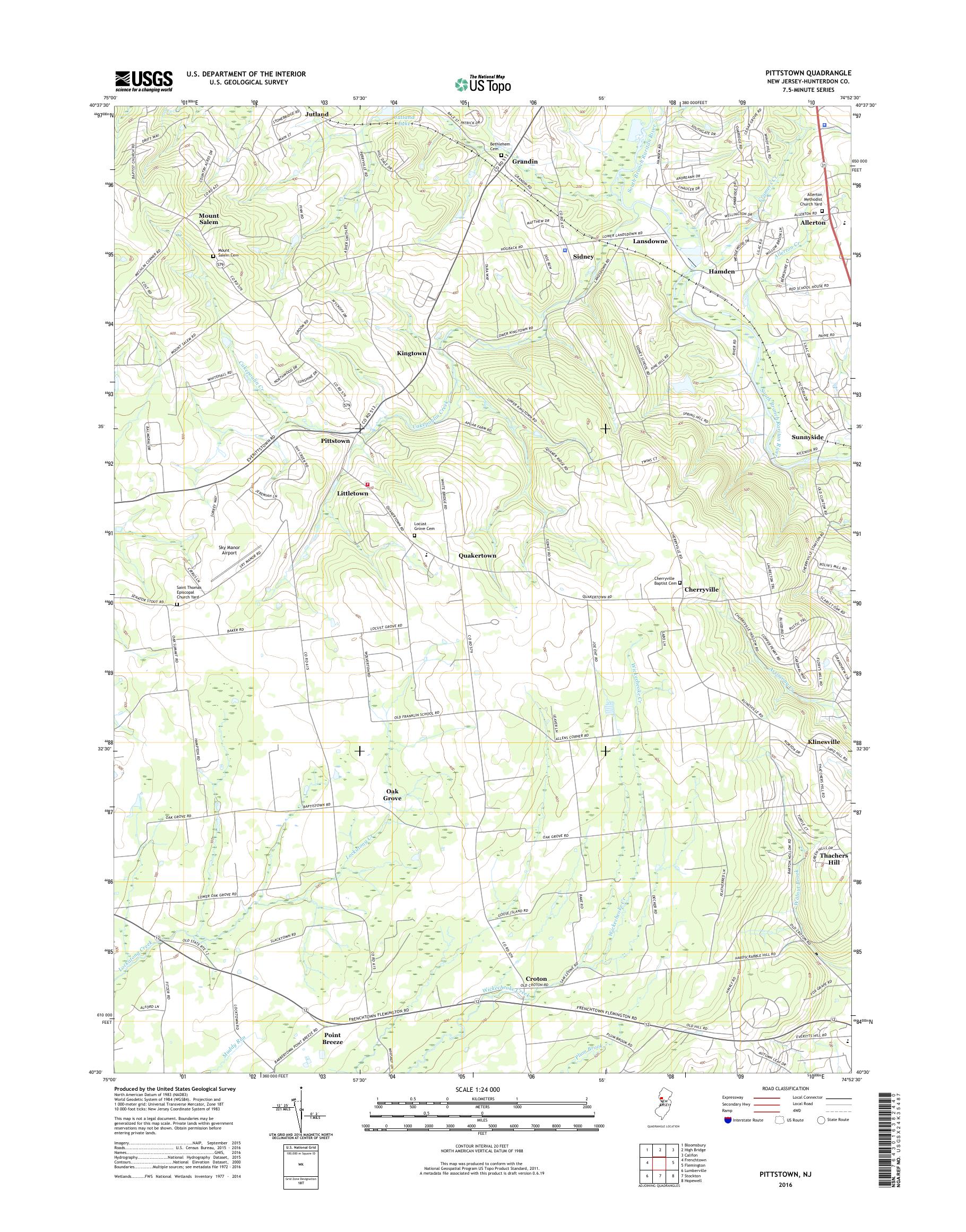 MyTopo Pittstown, New Jersey USGS Quad Topo Map
