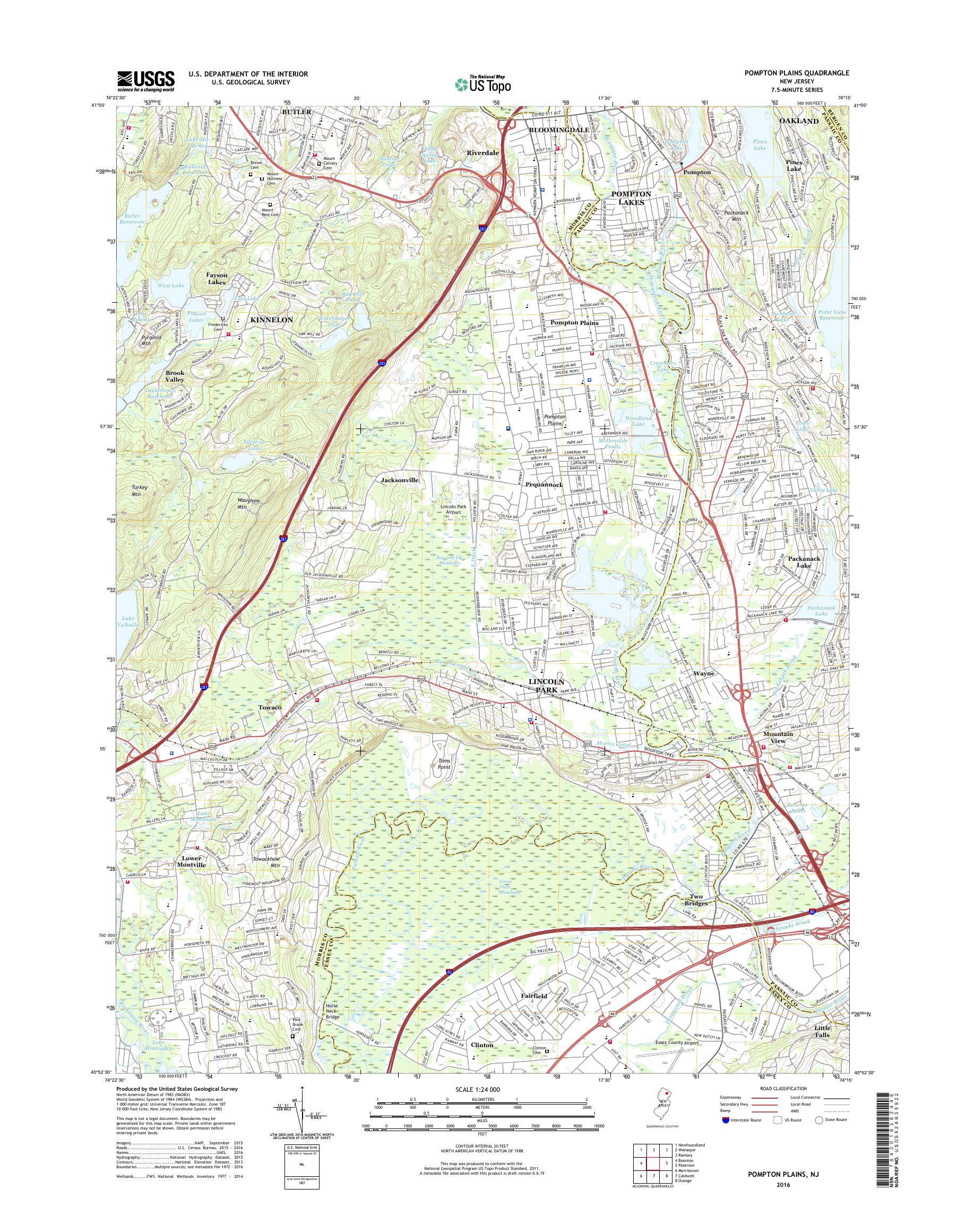 MyTopo Pompton Plains, New Jersey USGS Quad Topo Map