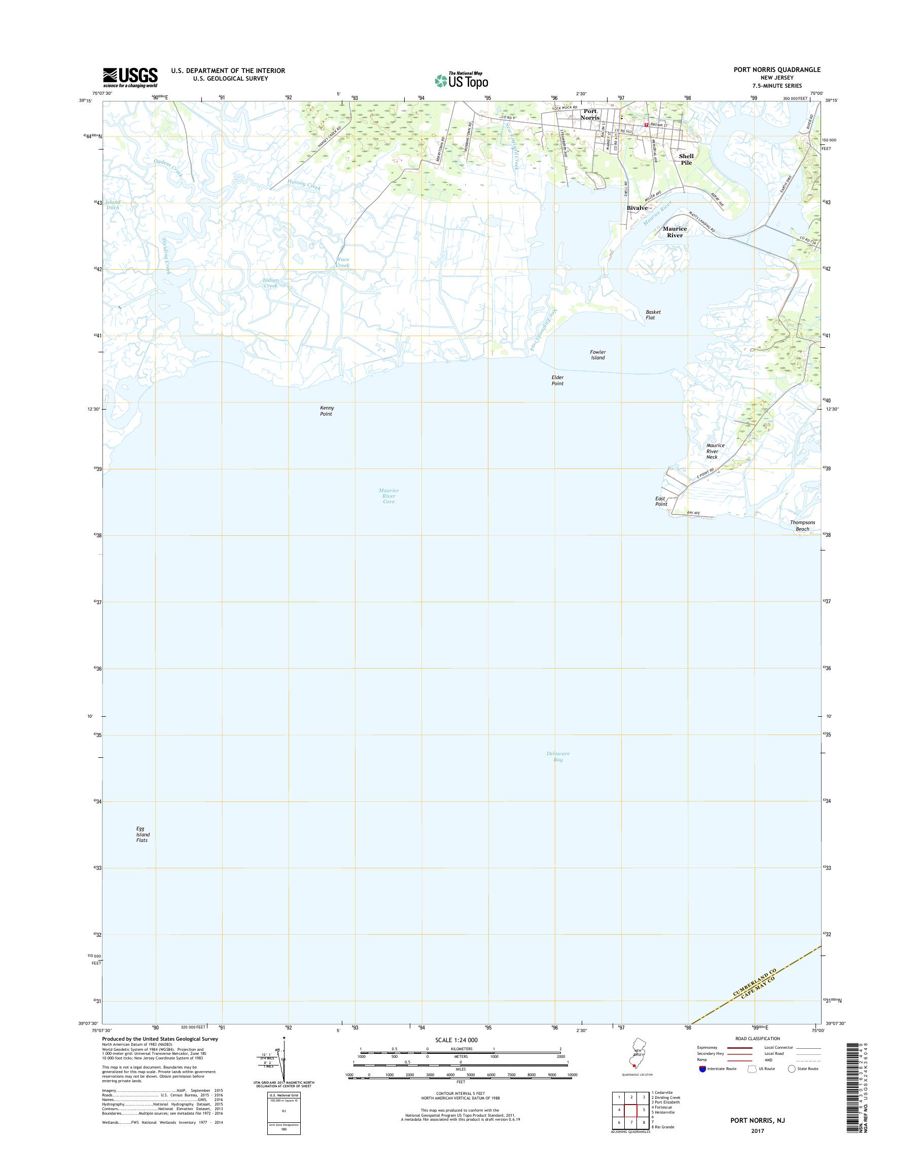 MyTopo Port Norris, New Jersey USGS Quad Topo Map