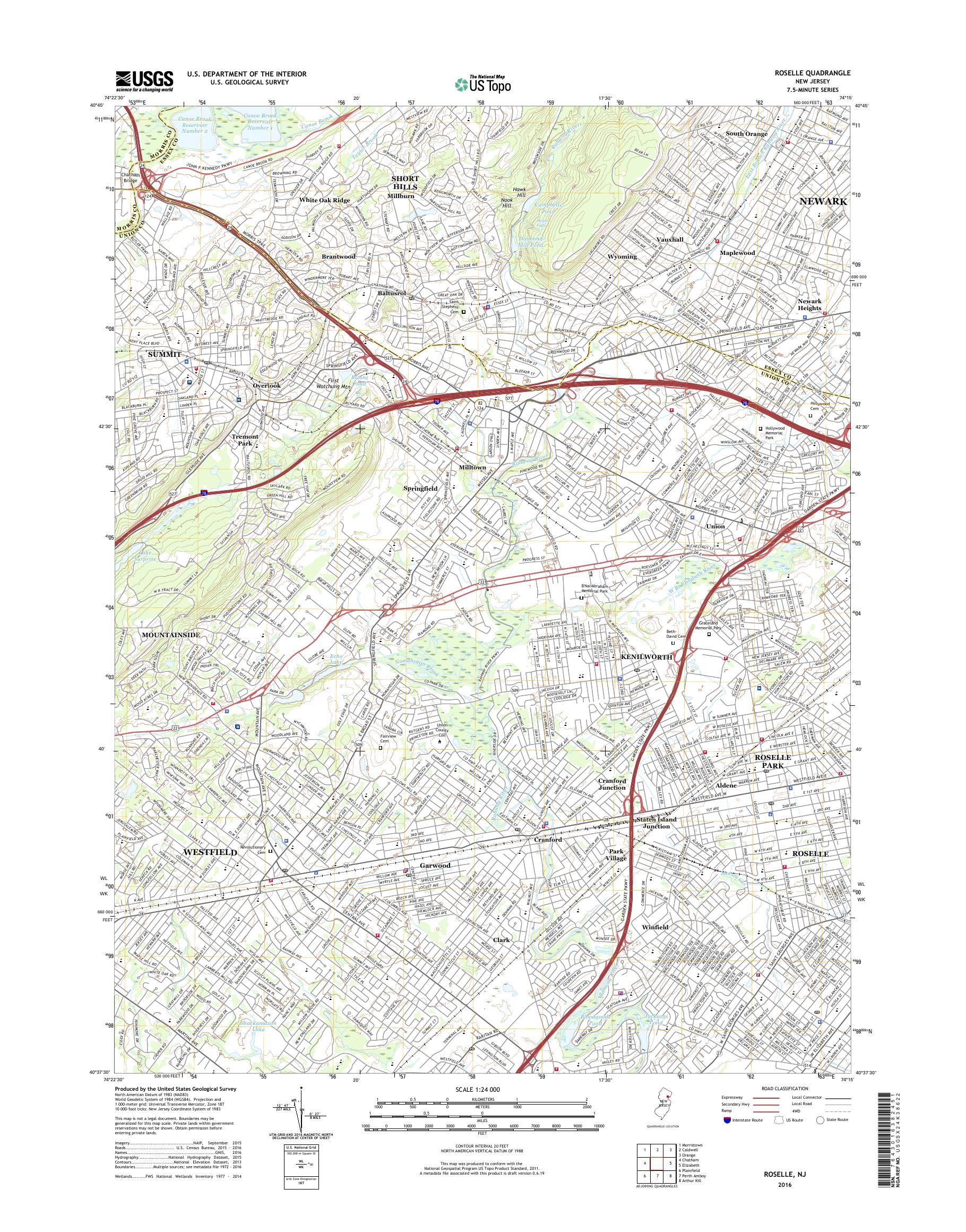MyTopo Roselle, New Jersey USGS Quad Topo Map