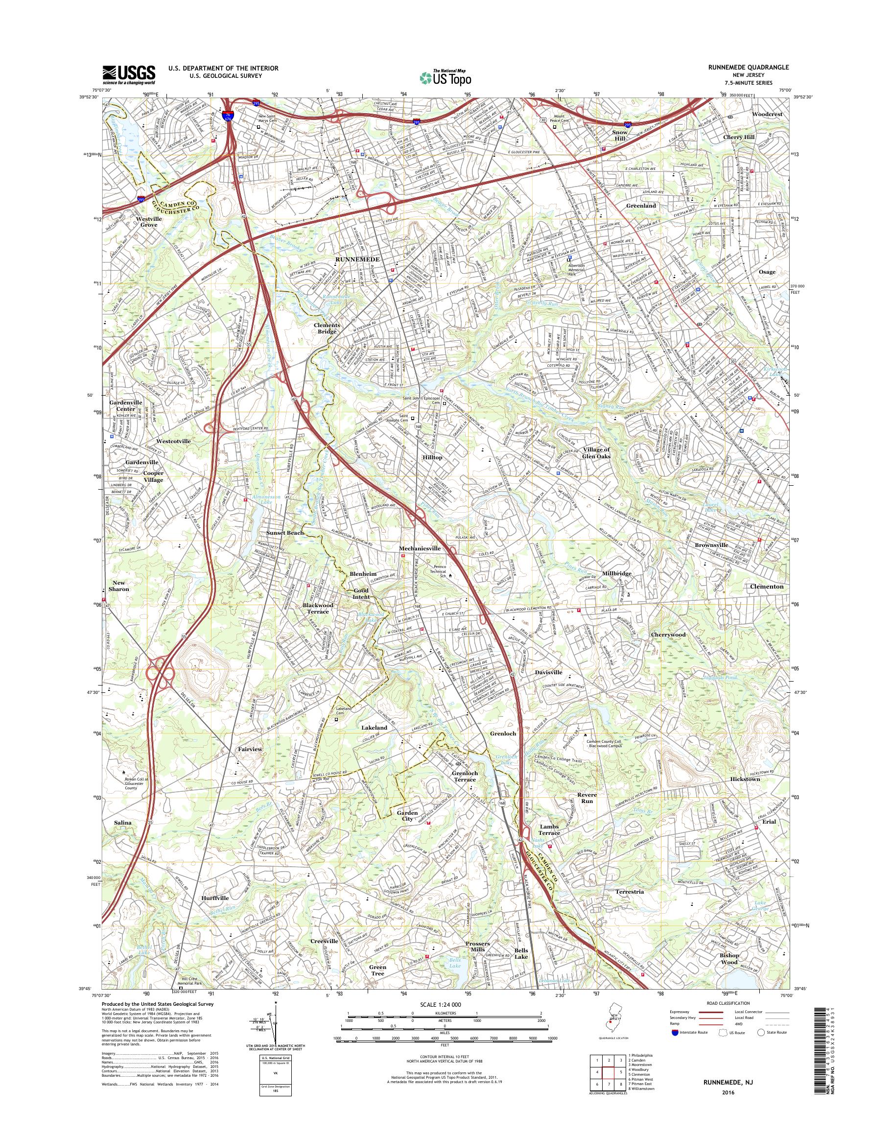 MyTopo Runnemede, New Jersey USGS Quad Topo Map