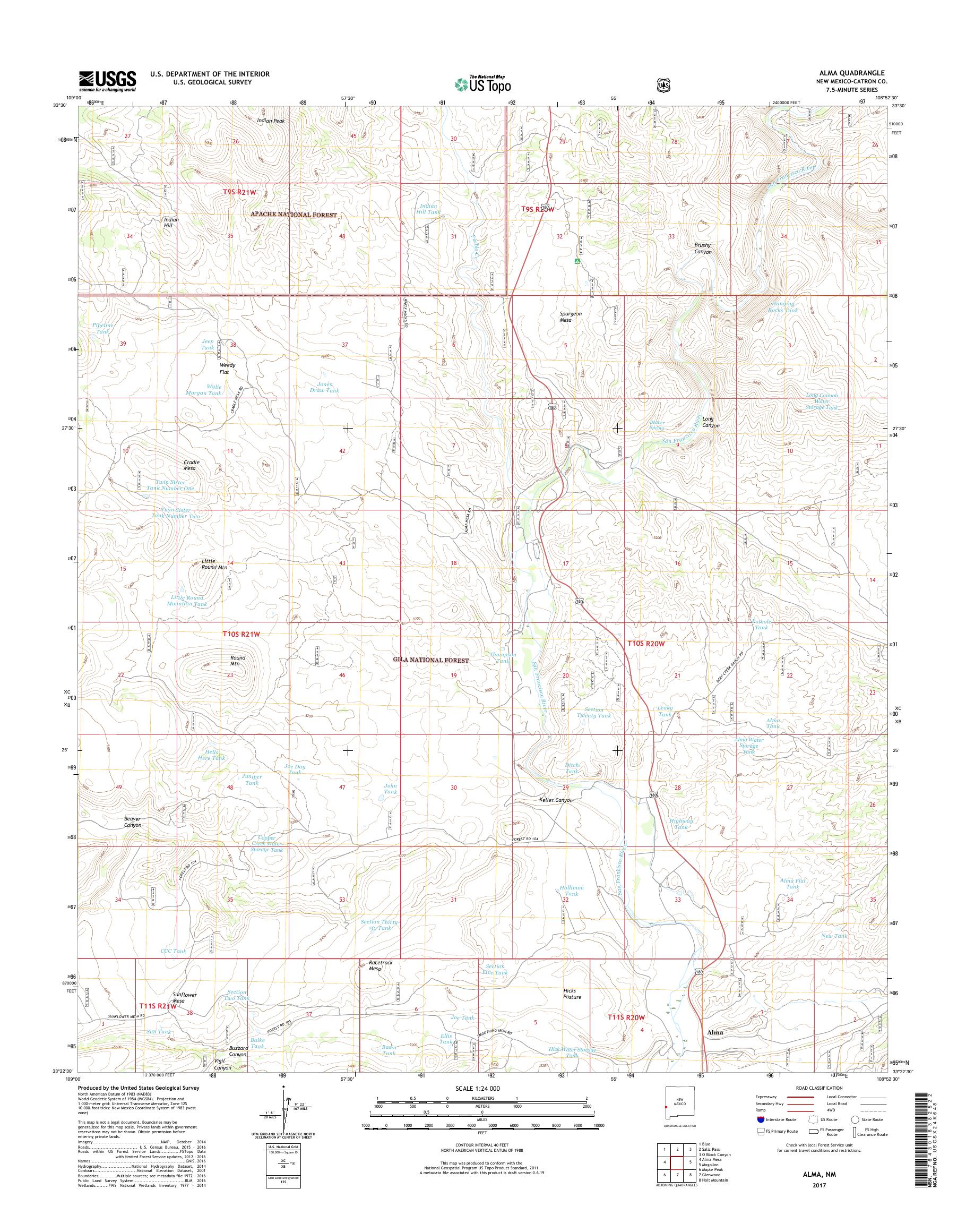 MyTopo Alma, New Mexico USGS Quad Topo Map