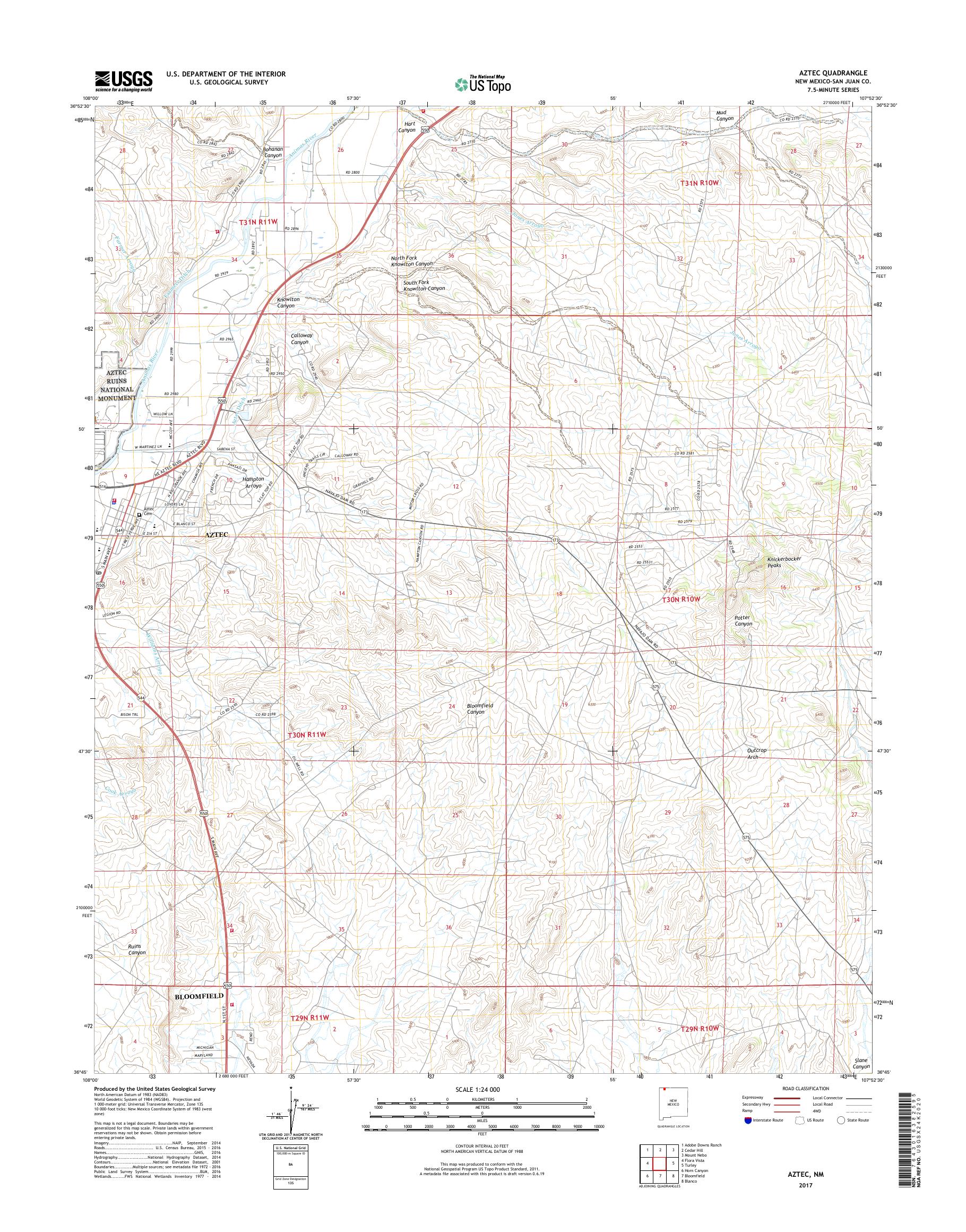 MyTopo Aztec, New Mexico USGS Quad Topo Map
