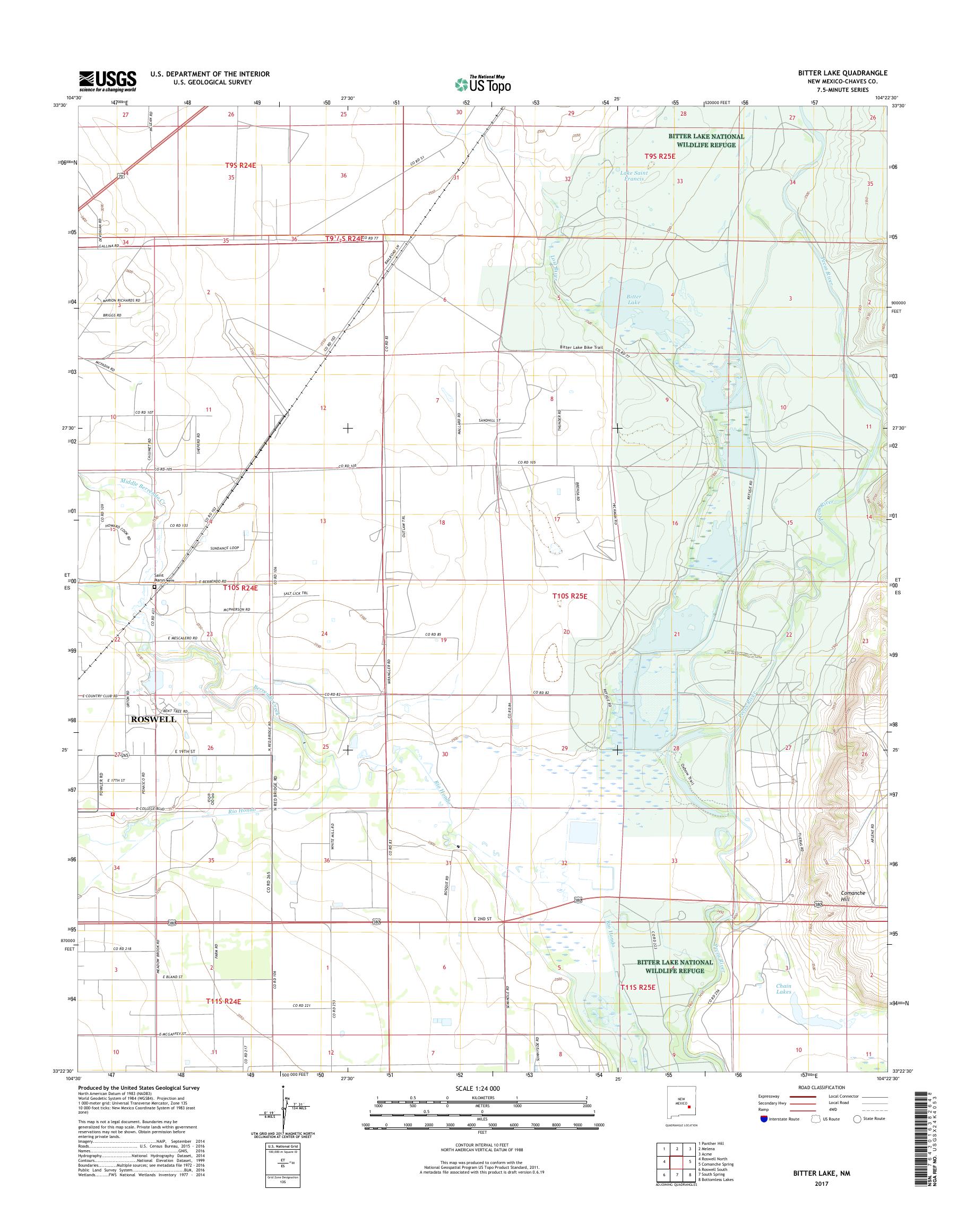 MyTopo Bitter Lake, New Mexico USGS Quad Topo Map
