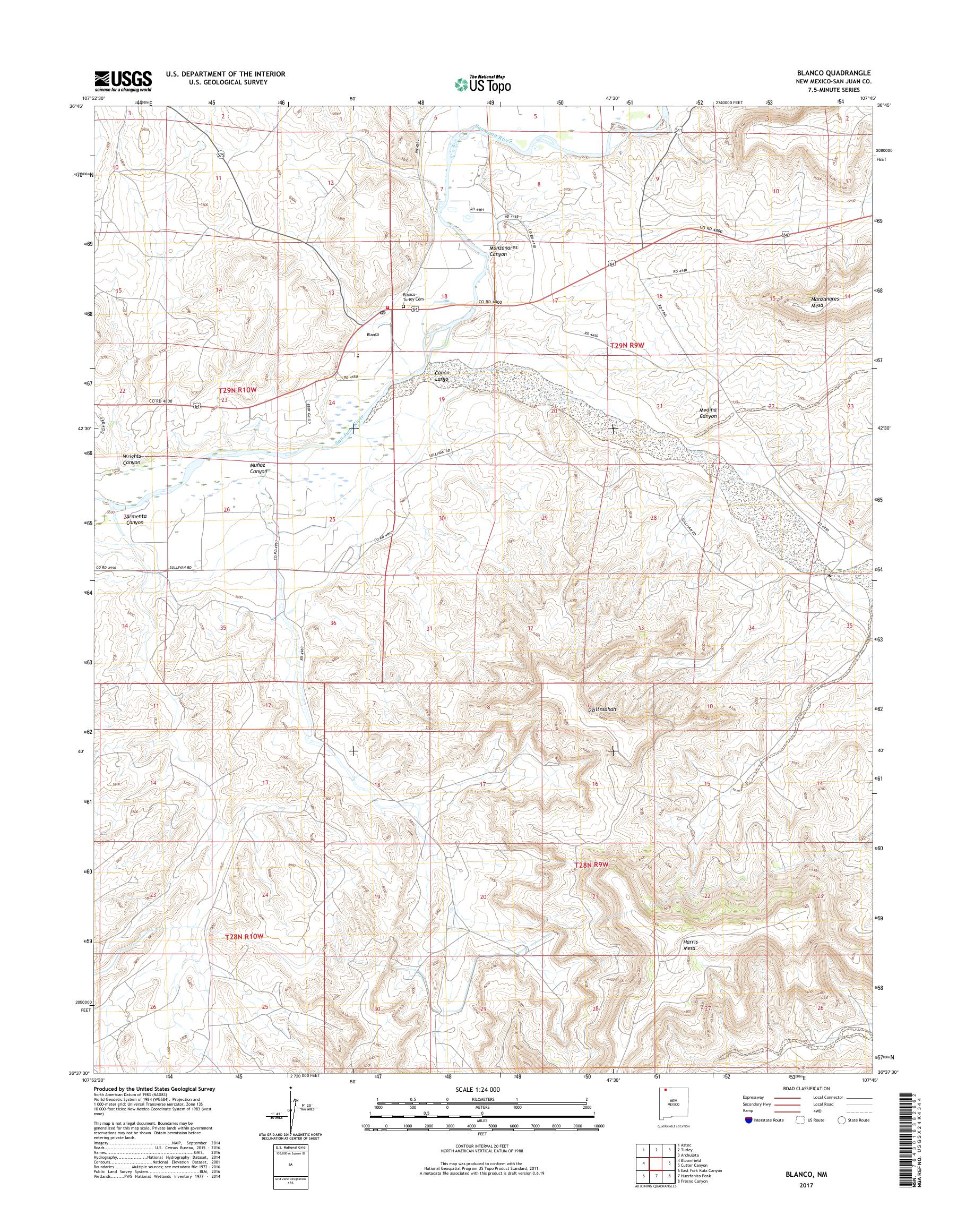 MyTopo Blanco, New Mexico USGS Quad Topo Map
