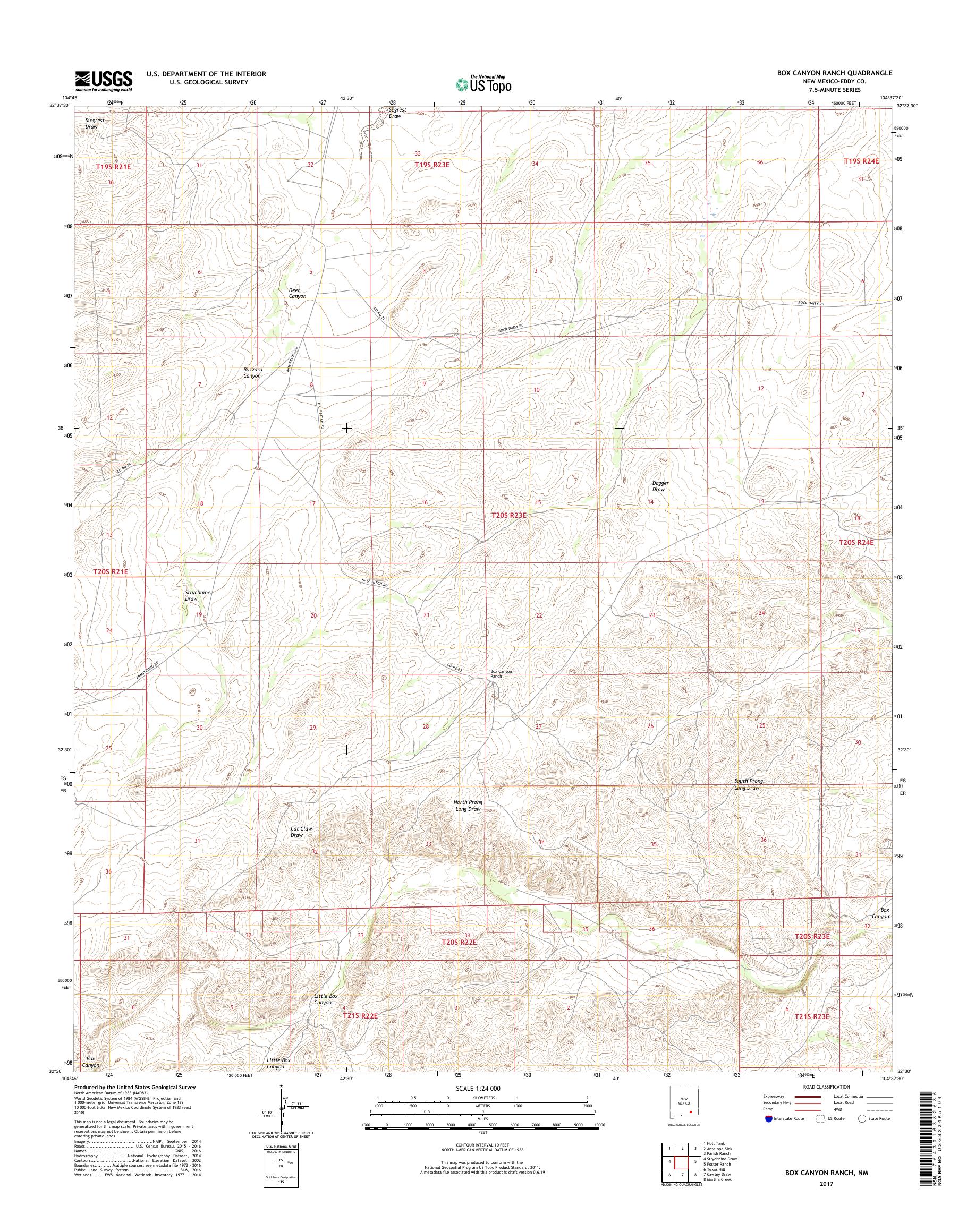 MyTopo Box Canyon Ranch, New Mexico USGS Quad Topo Map