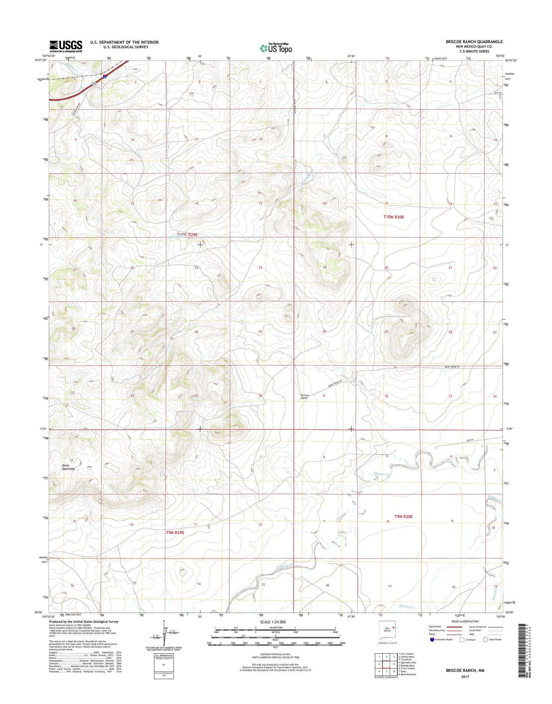 MyTopo Briscoe Ranch, New Mexico USGS Quad Topo Map