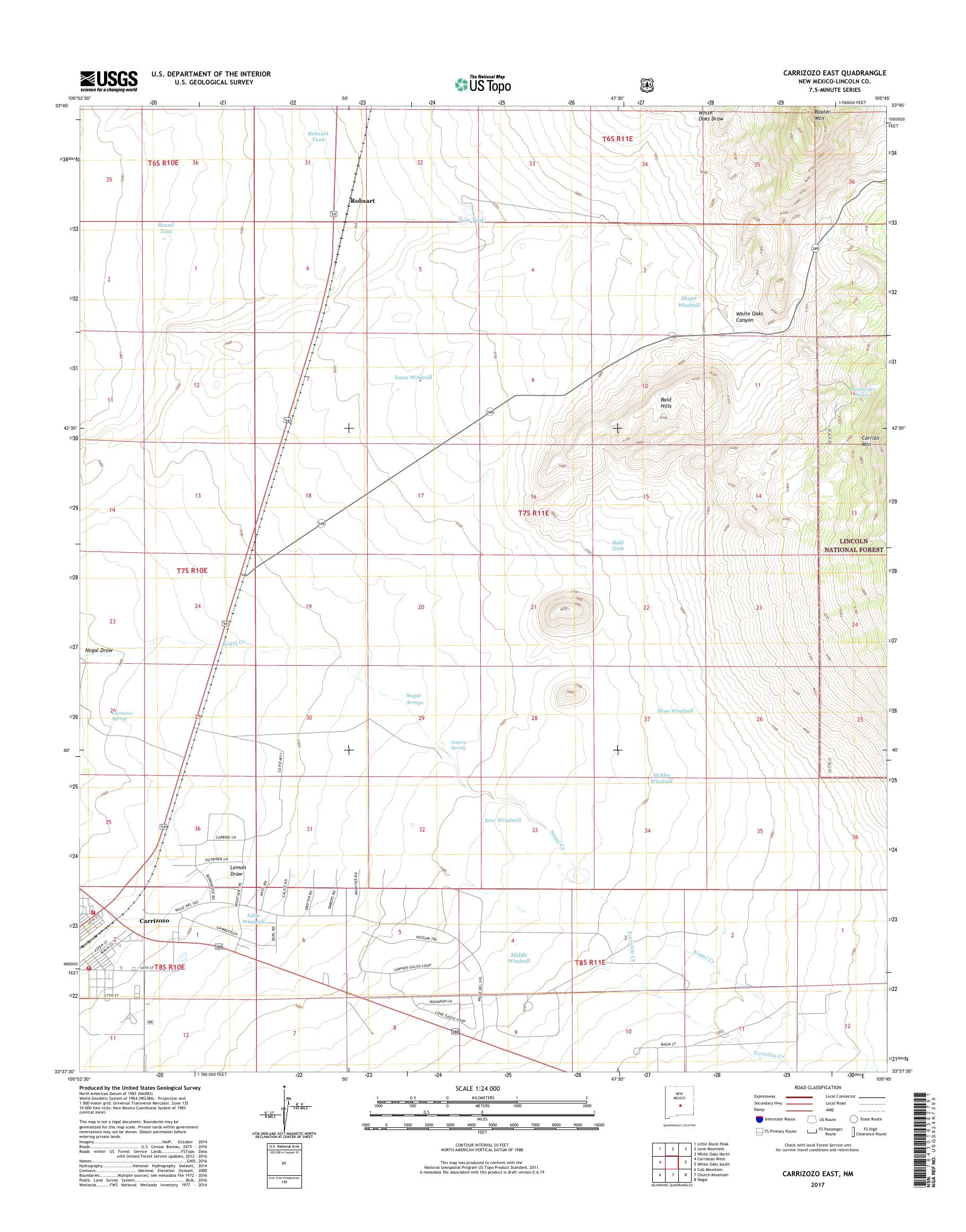 MyTopo Carrizozo East, New Mexico USGS Quad Topo Map