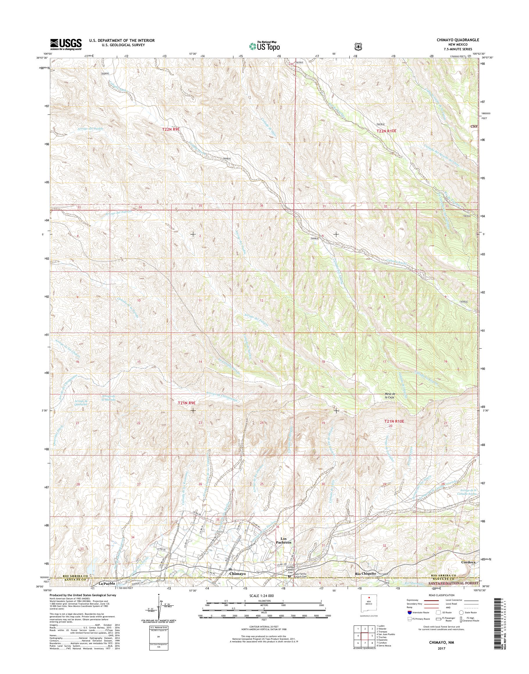 MyTopo Chimayo, New Mexico USGS Quad Topo Map