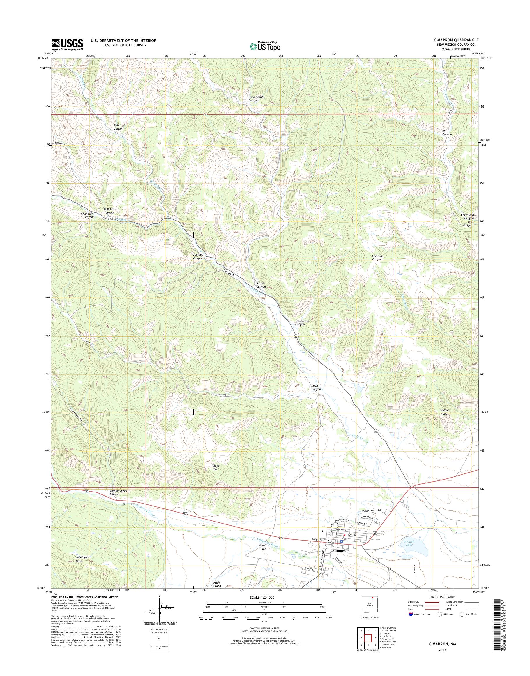 MyTopo Cimarron, New Mexico USGS Quad Topo Map