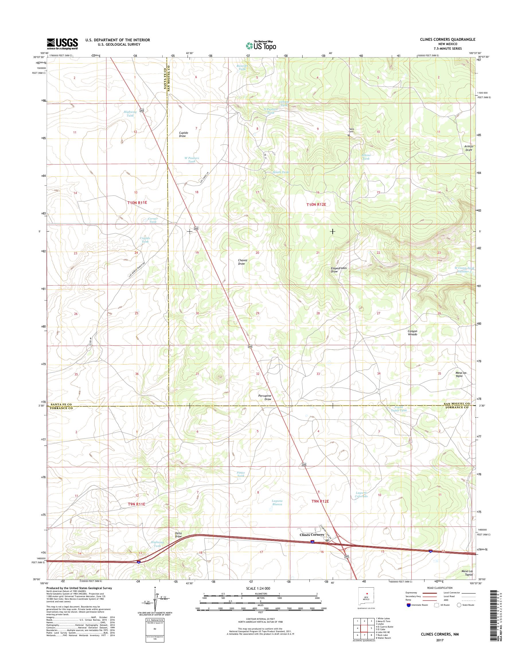 MyTopo Clines Corners, New Mexico USGS Quad Topo Map