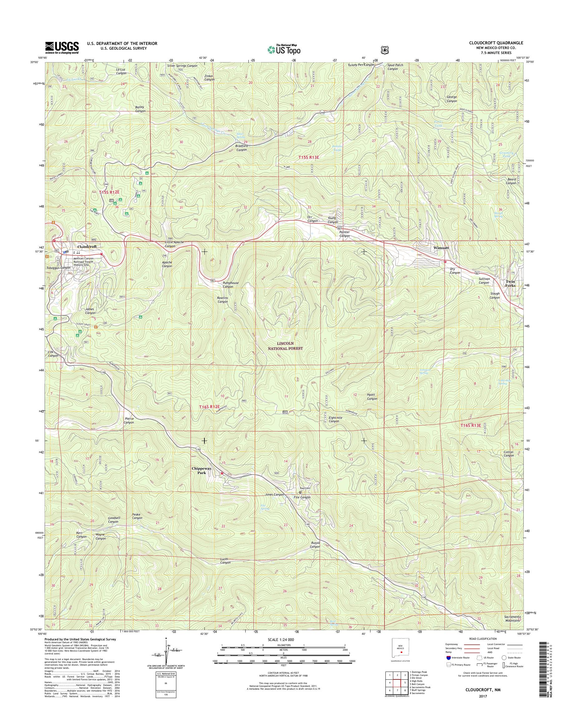 MyTopo Cloudcroft, New Mexico USGS Quad Topo Map