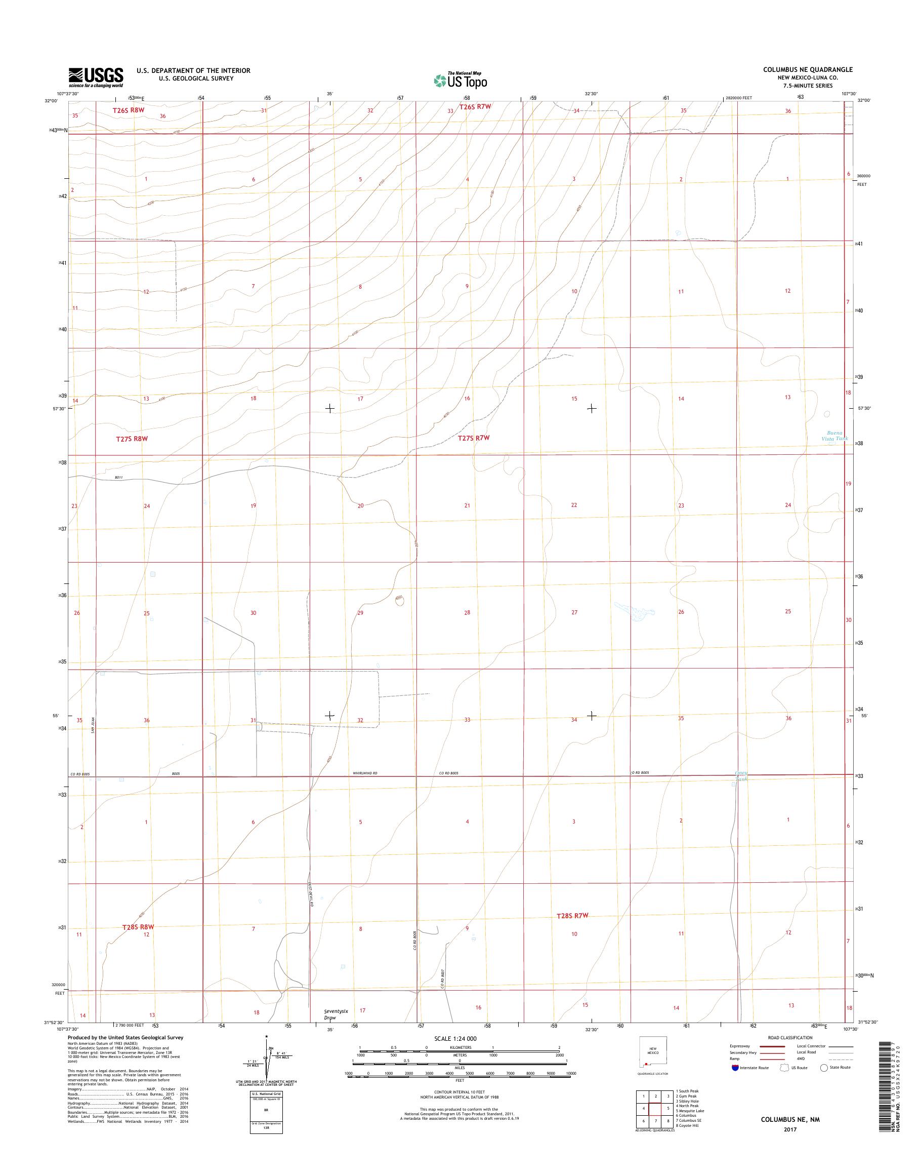 MyTopo Columbus NE, New Mexico USGS Quad Topo Map