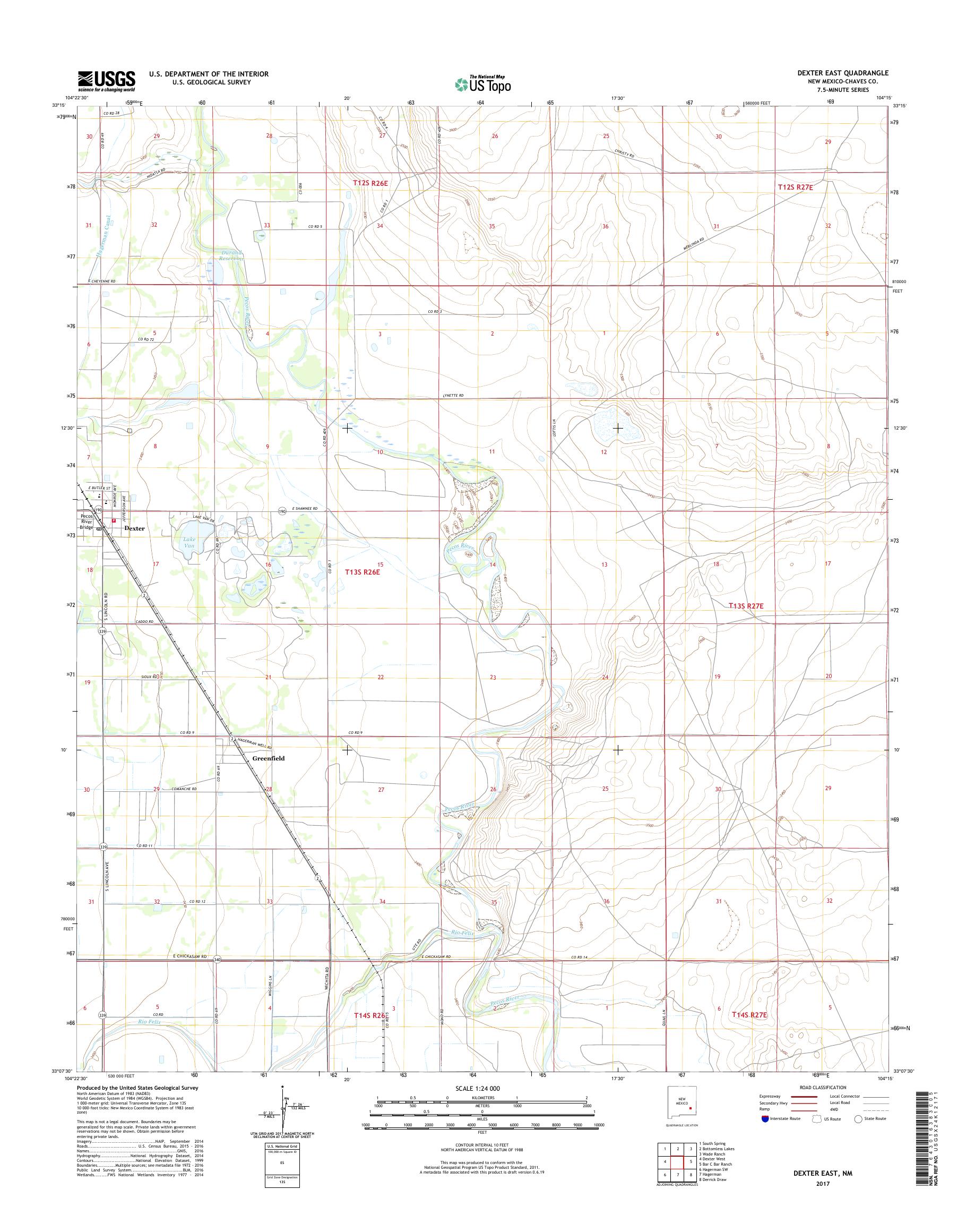 MyTopo Dexter East, New Mexico USGS Quad Topo Map