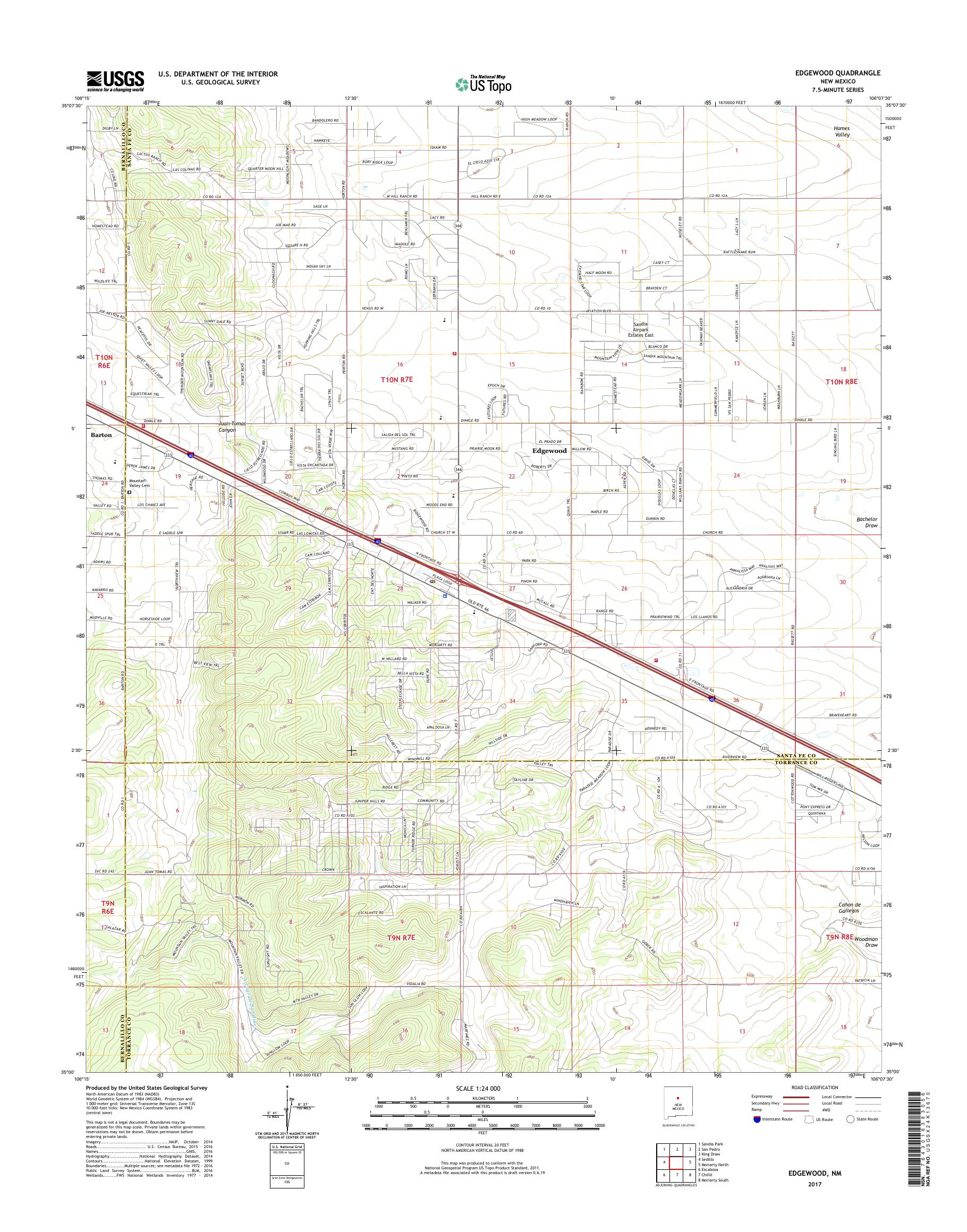 MyTopo Edgewood, New Mexico USGS Quad Topo Map