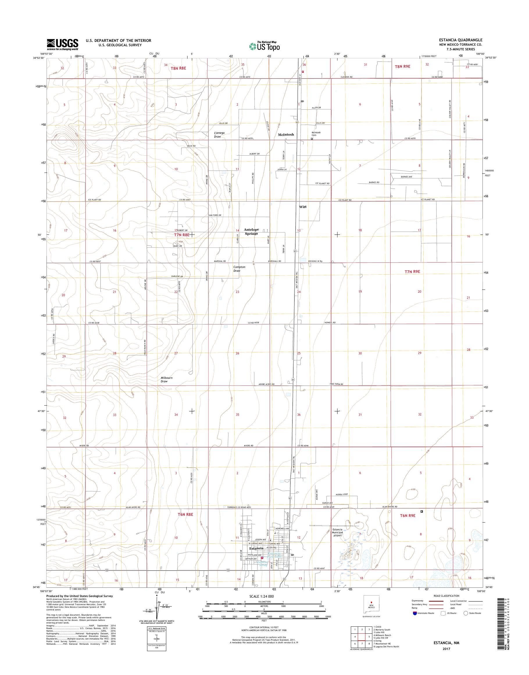 MyTopo Estancia, New Mexico USGS Quad Topo Map