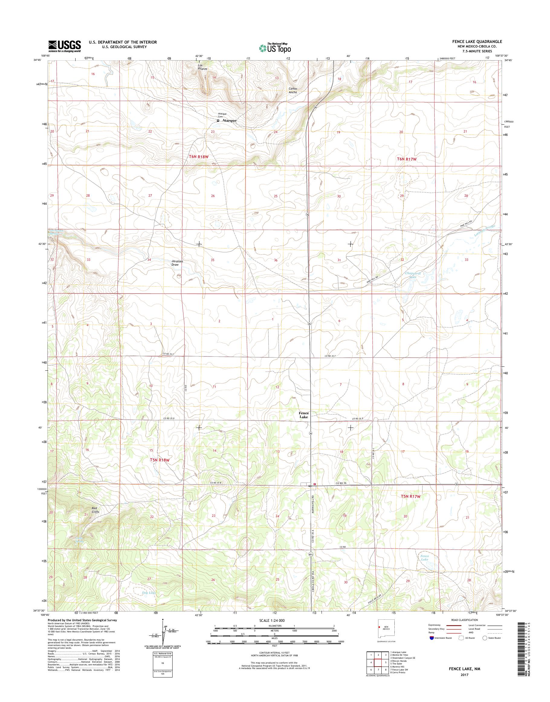 MyTopo Fence Lake, New Mexico USGS Quad Topo Map