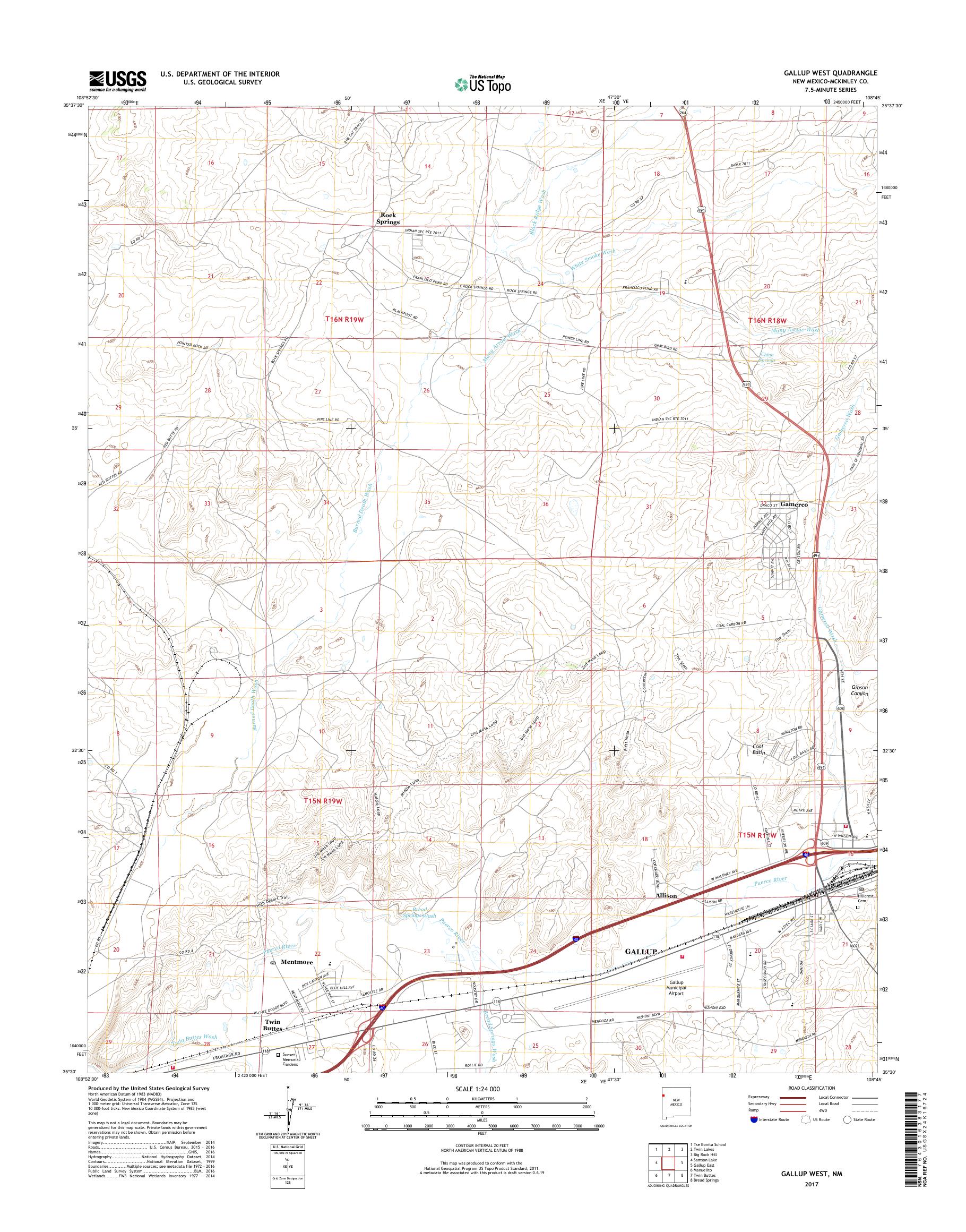MyTopo Gallup West, New Mexico USGS Quad Topo Map