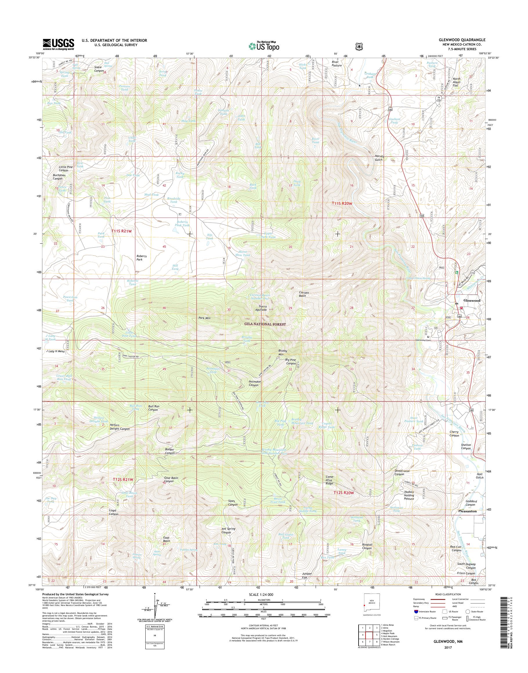 MyTopo Glenwood, New Mexico USGS Quad Topo Map