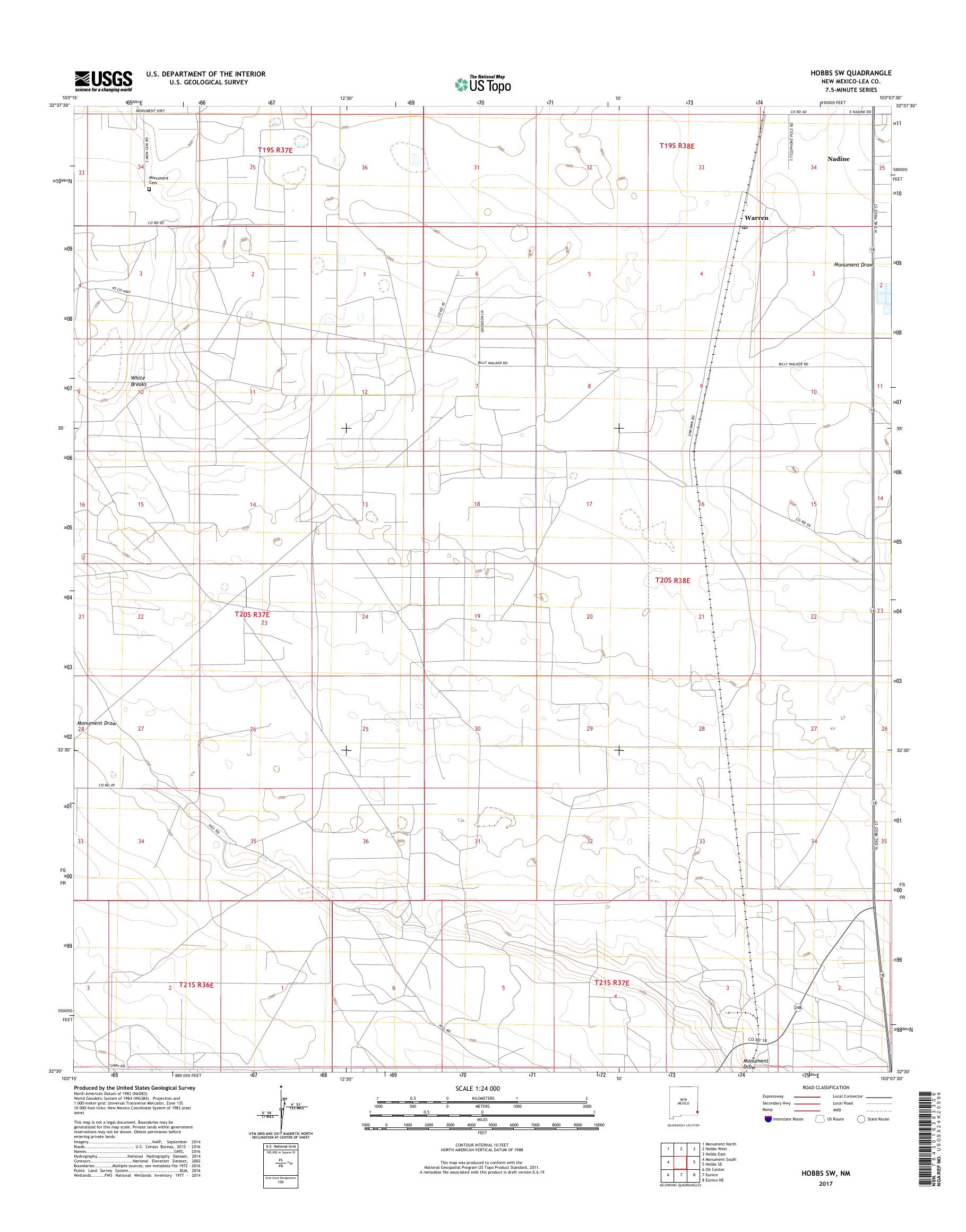 MyTopo Hobbs SW, New Mexico USGS Quad Topo Map
