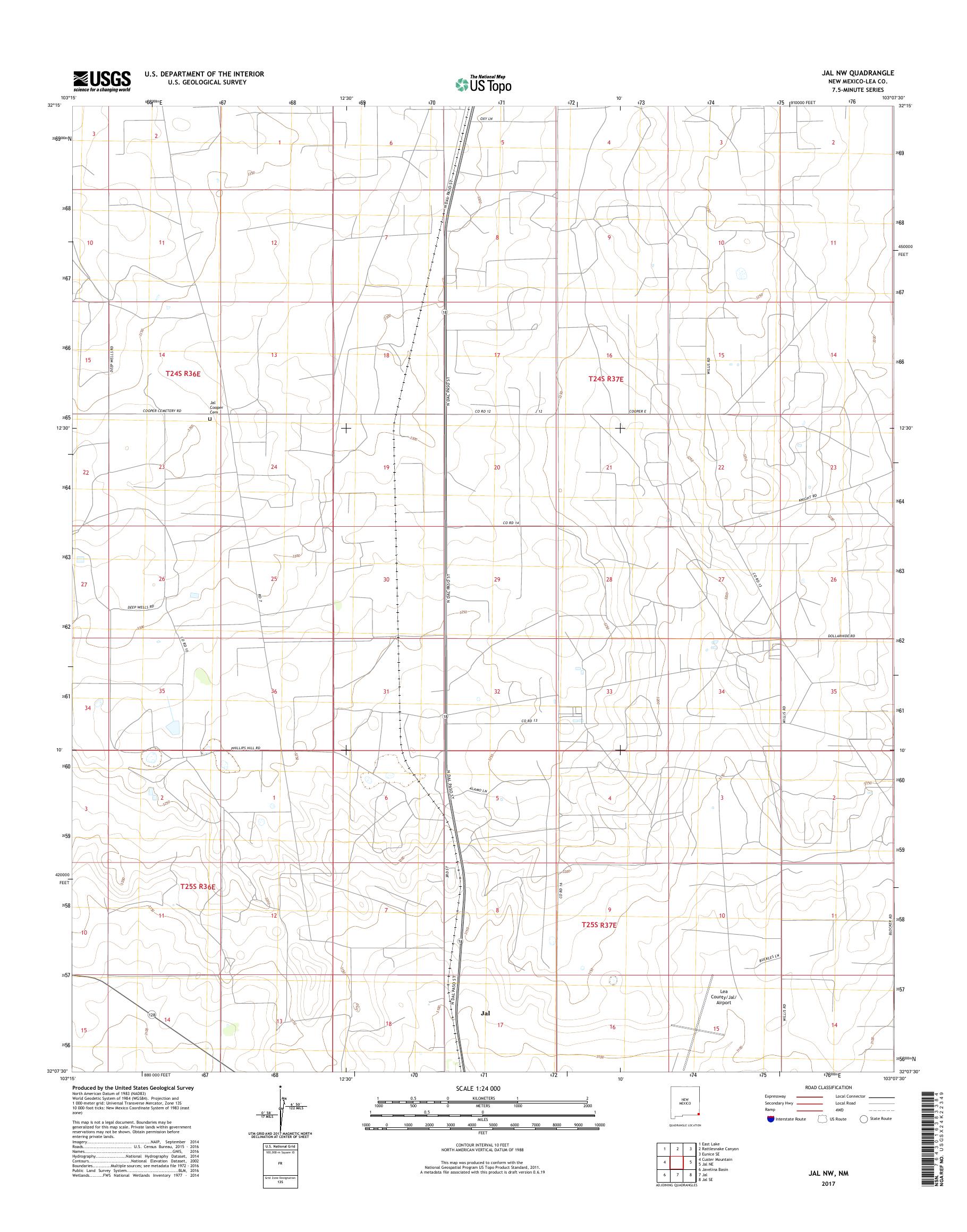 MyTopo Jal NW, New Mexico USGS Quad Topo Map