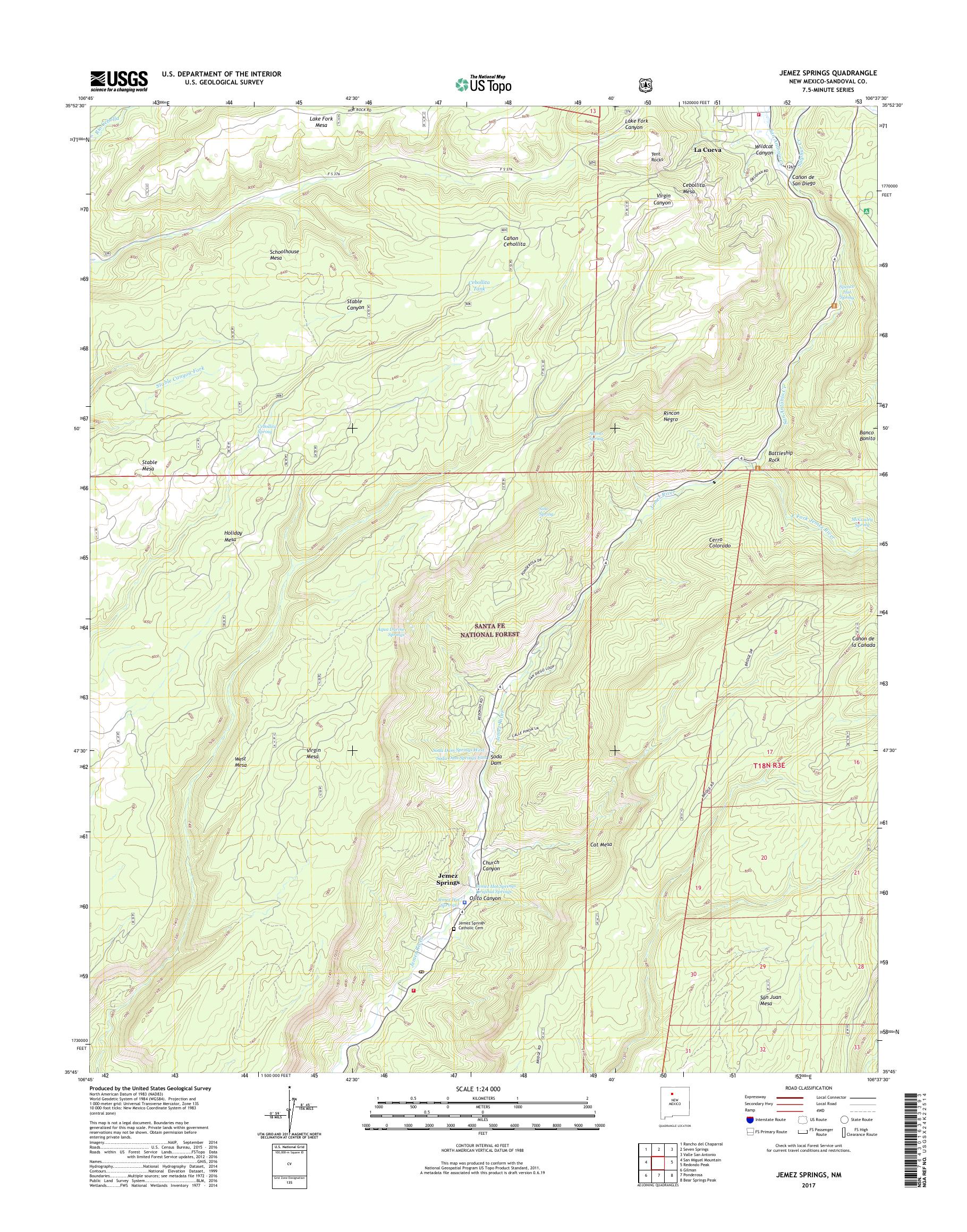 MyTopo Jemez Springs, New Mexico USGS Quad Topo Map