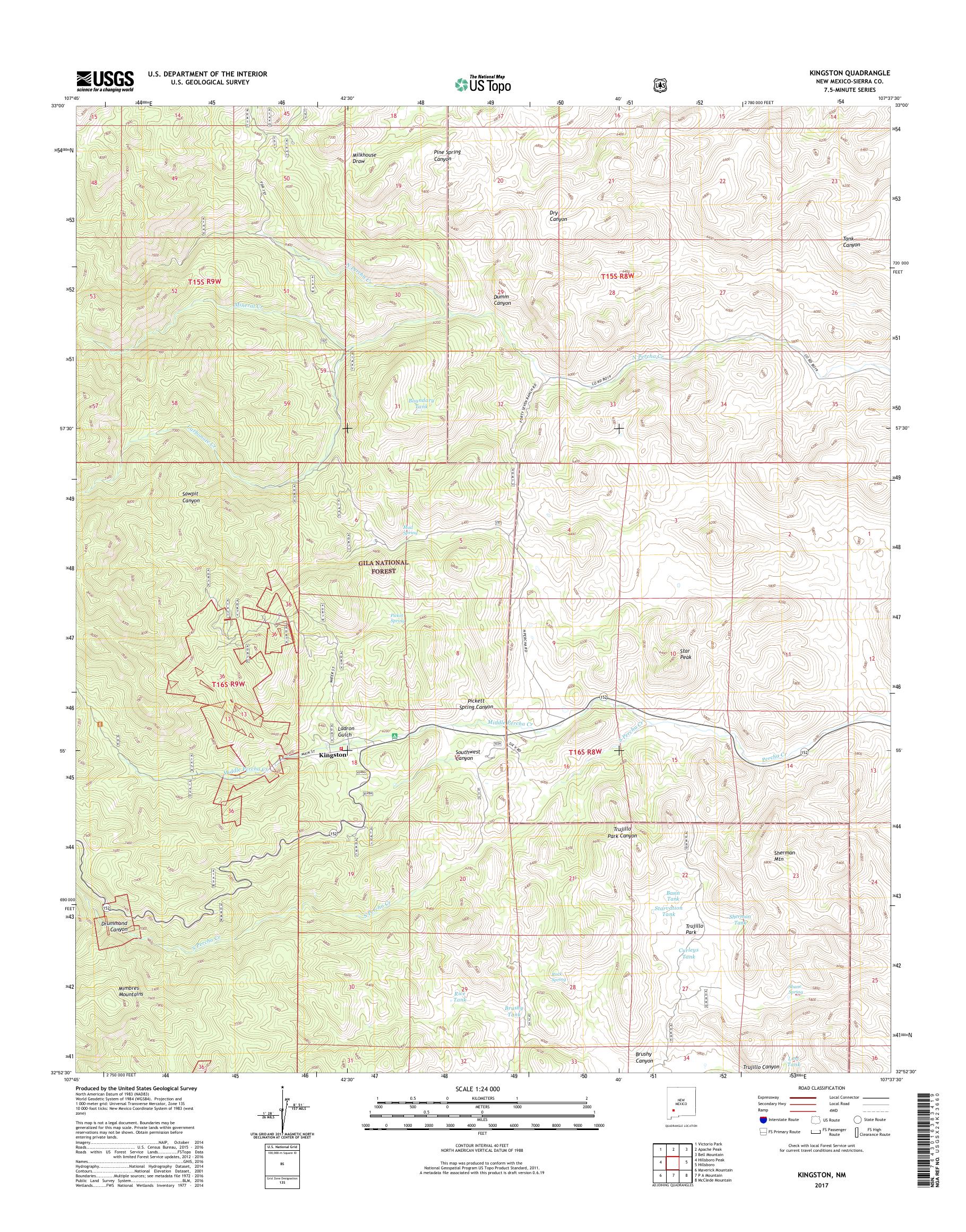 MyTopo Kingston, New Mexico USGS Quad Topo Map