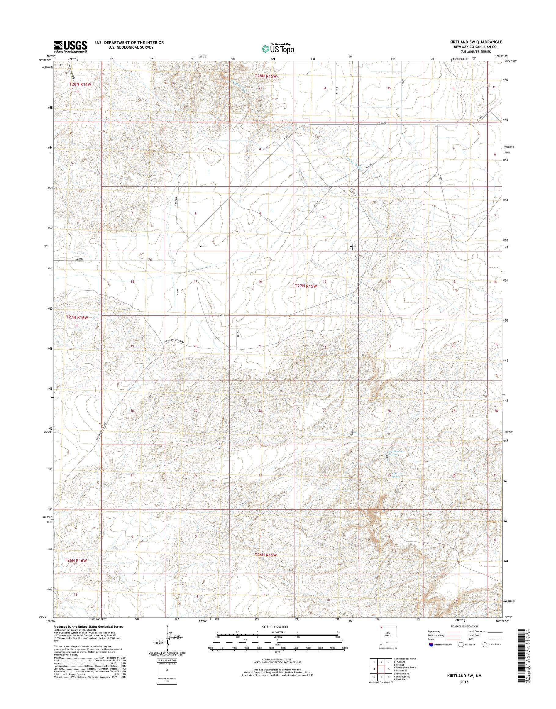 MyTopo Kirtland SW, New Mexico USGS Quad Topo Map
