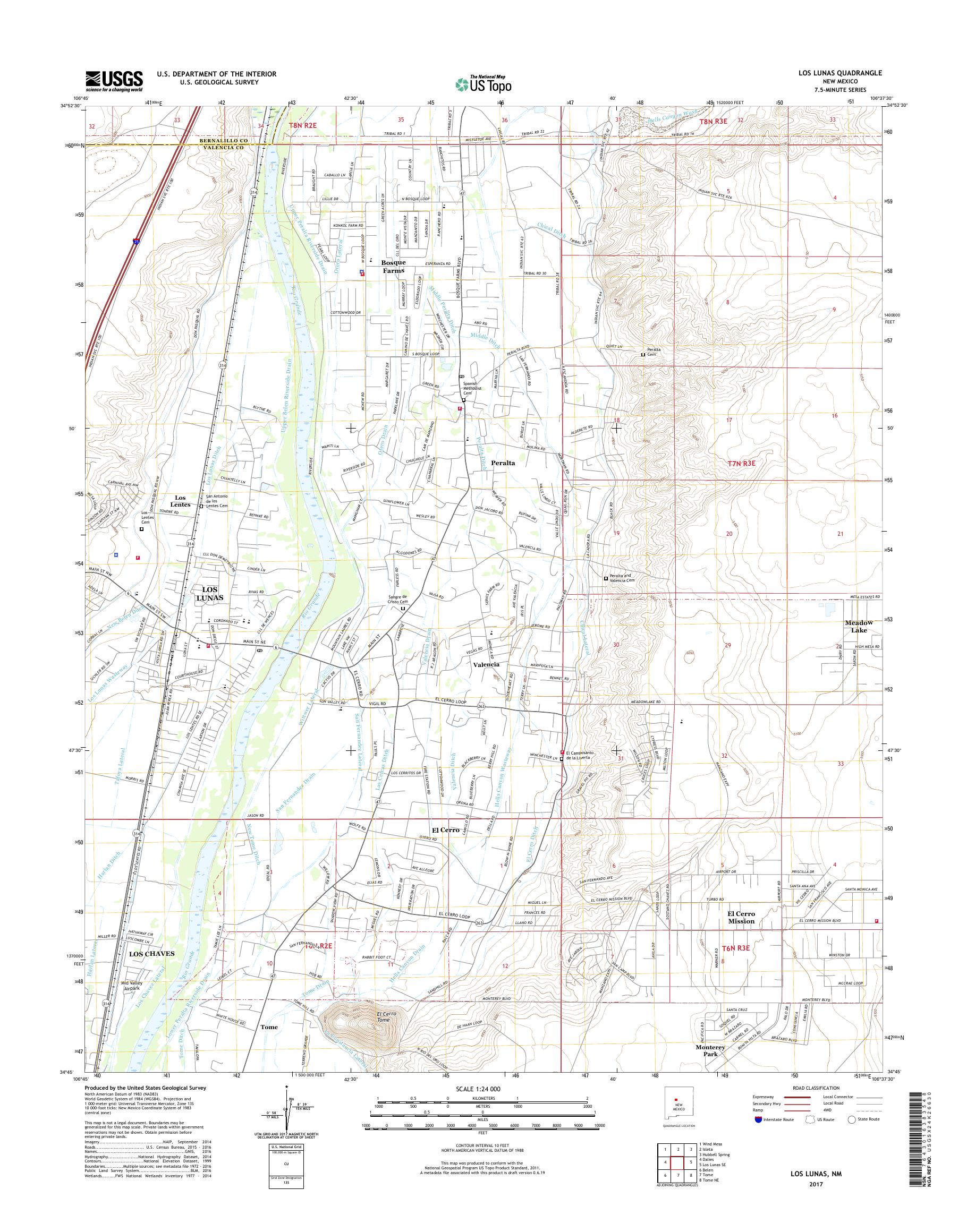MyTopo Los Lunas, New Mexico USGS Quad Topo Map