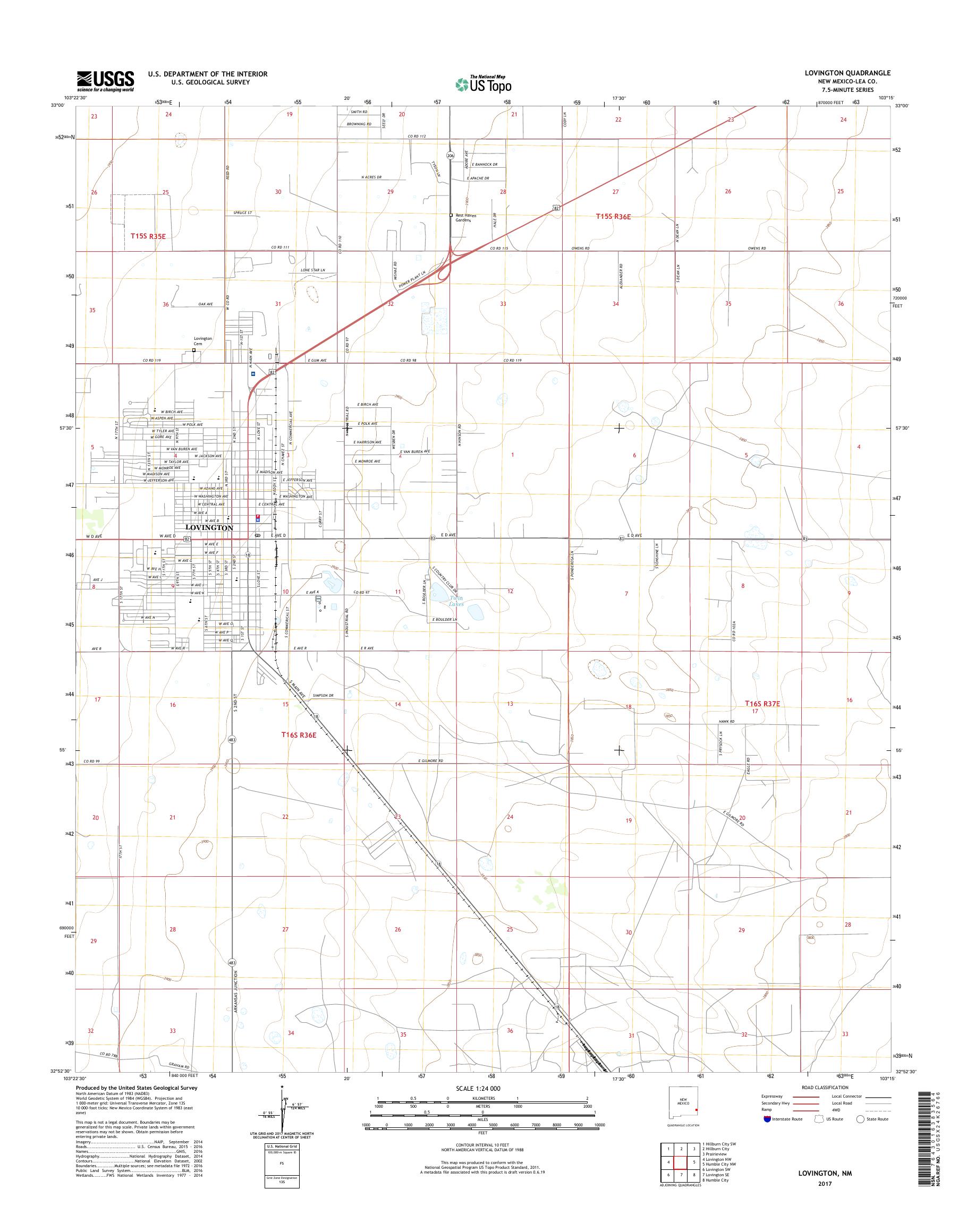MyTopo Lovington, New Mexico USGS Quad Topo Map