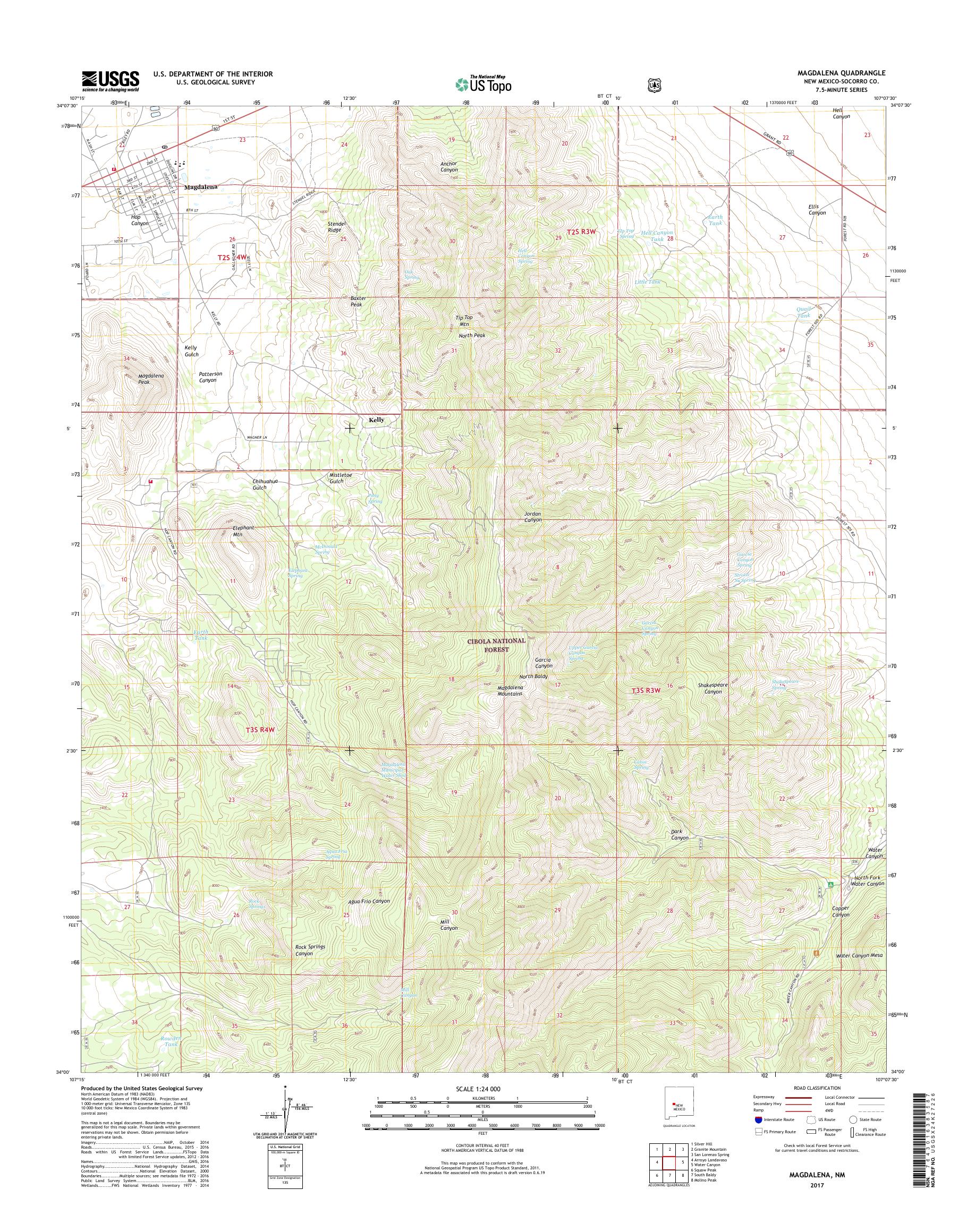 MyTopo Magdalena, New Mexico USGS Quad Topo Map