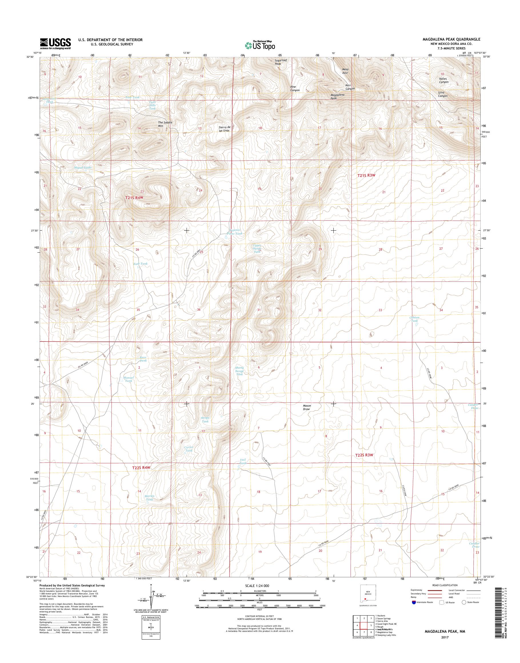 MyTopo Magdalena Peak, New Mexico USGS Quad Topo Map