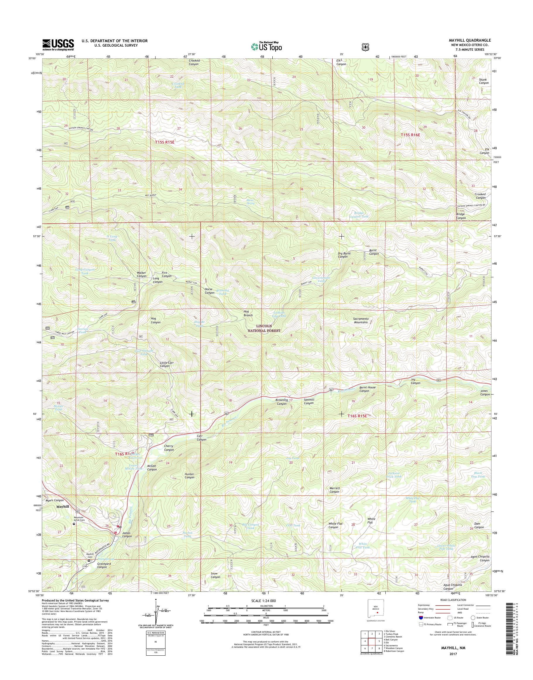 MyTopo Mayhill, New Mexico USGS Quad Topo Map
