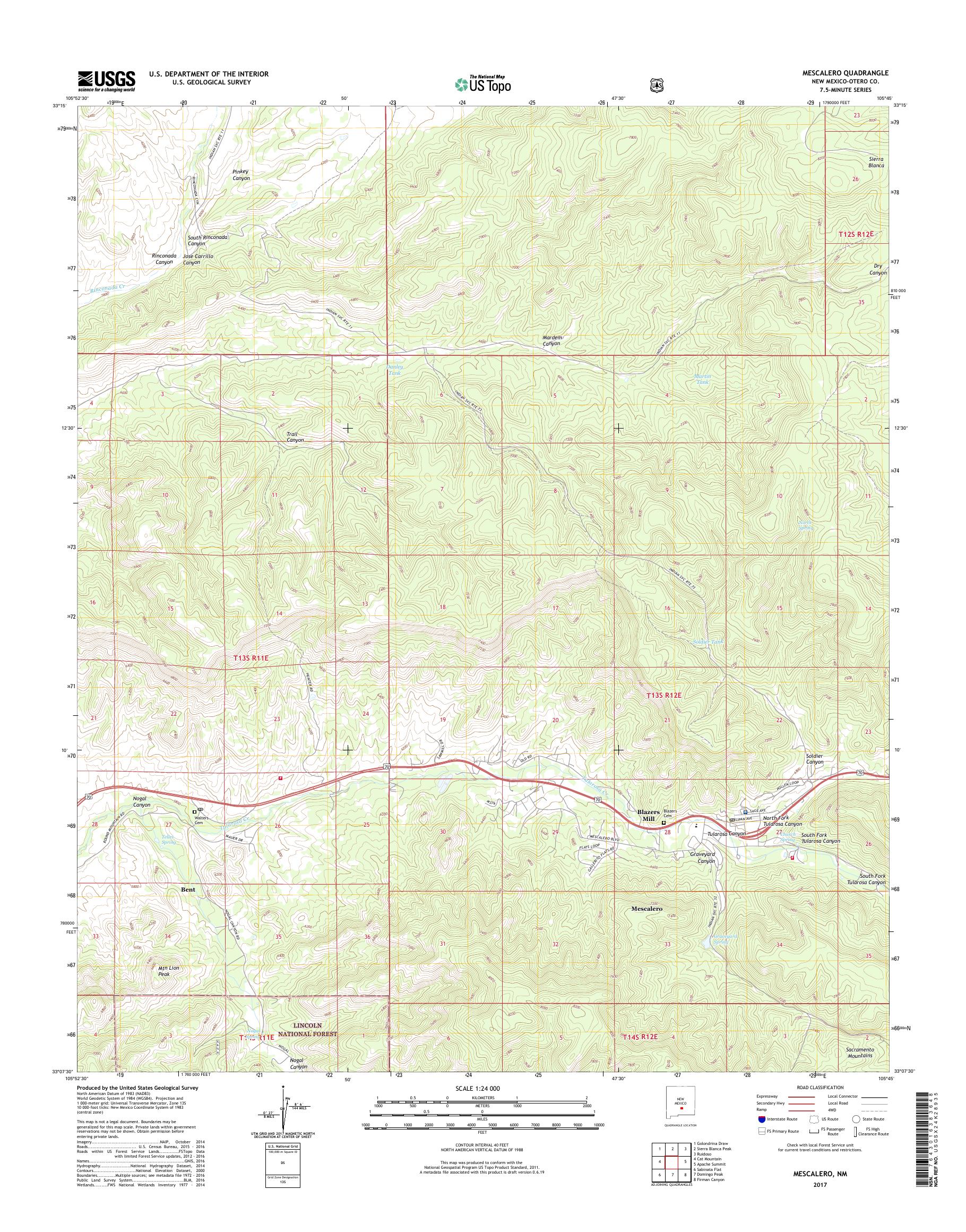 MyTopo Mescalero, New Mexico USGS Quad Topo Map
