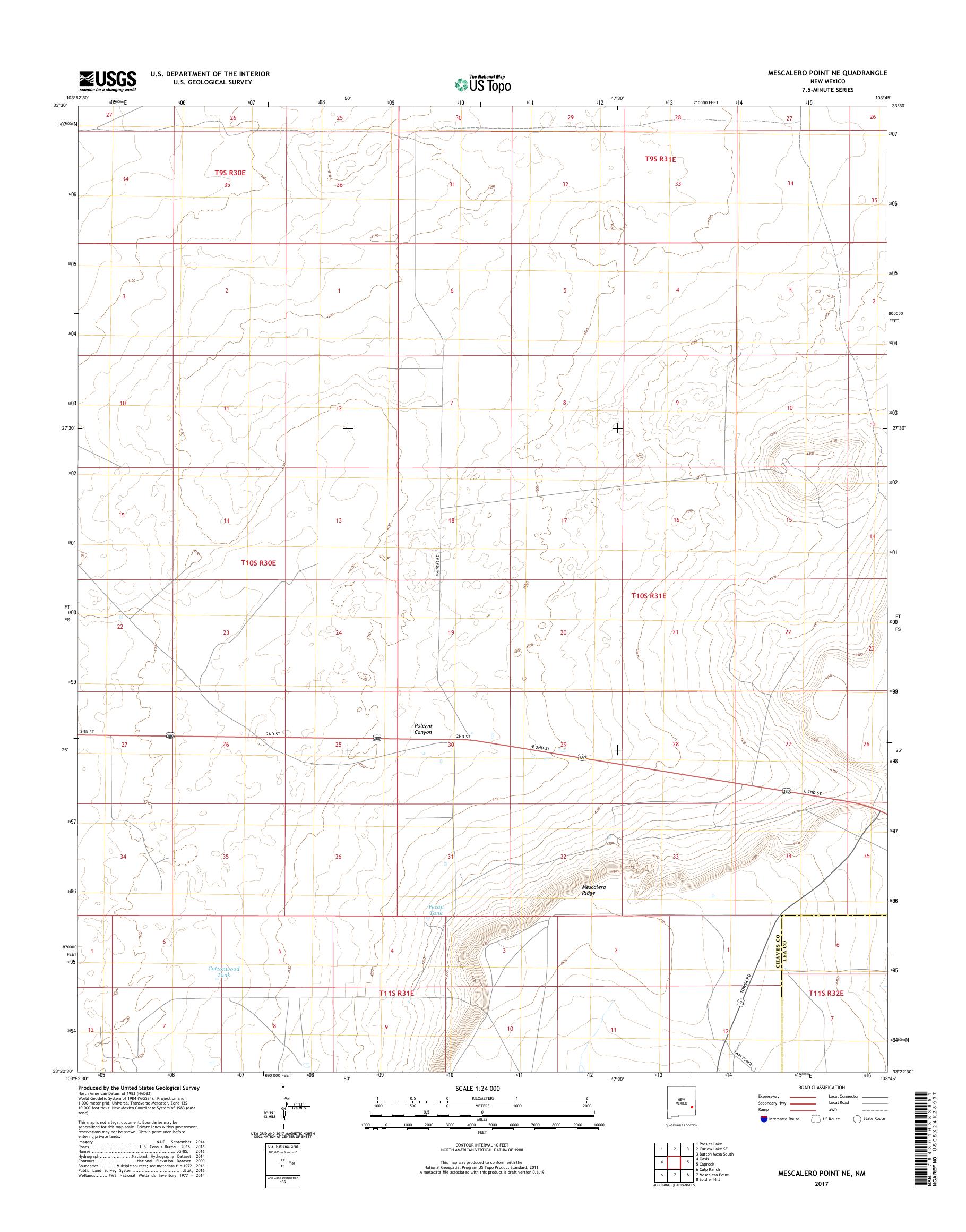 MyTopo Mescalero Point NE, New Mexico USGS Quad Topo Map