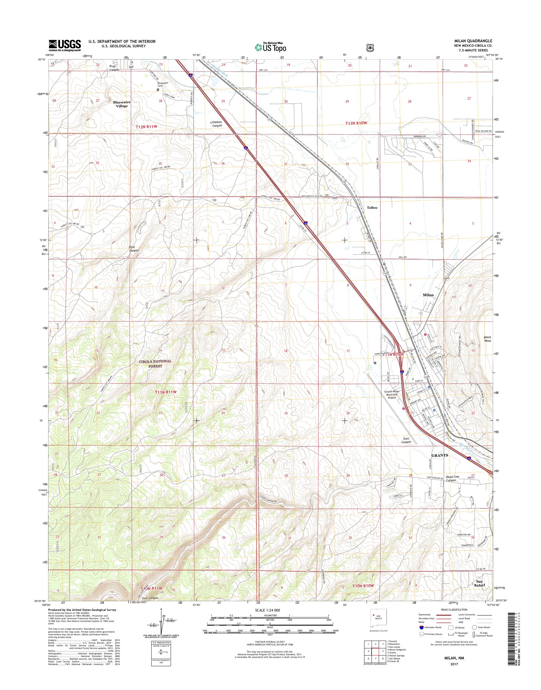 MyTopo Milan, New Mexico USGS Quad Topo Map