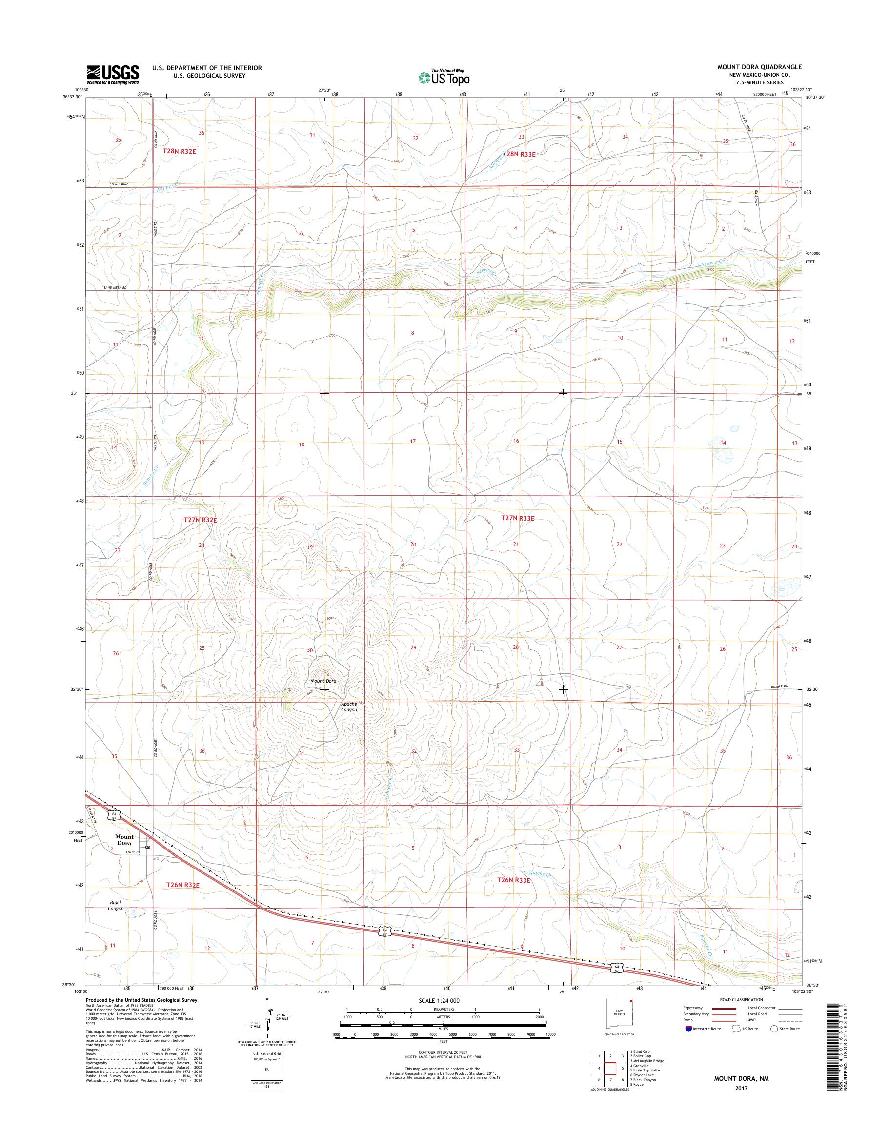 MyTopo Mount Dora, New Mexico USGS Quad Topo Map
