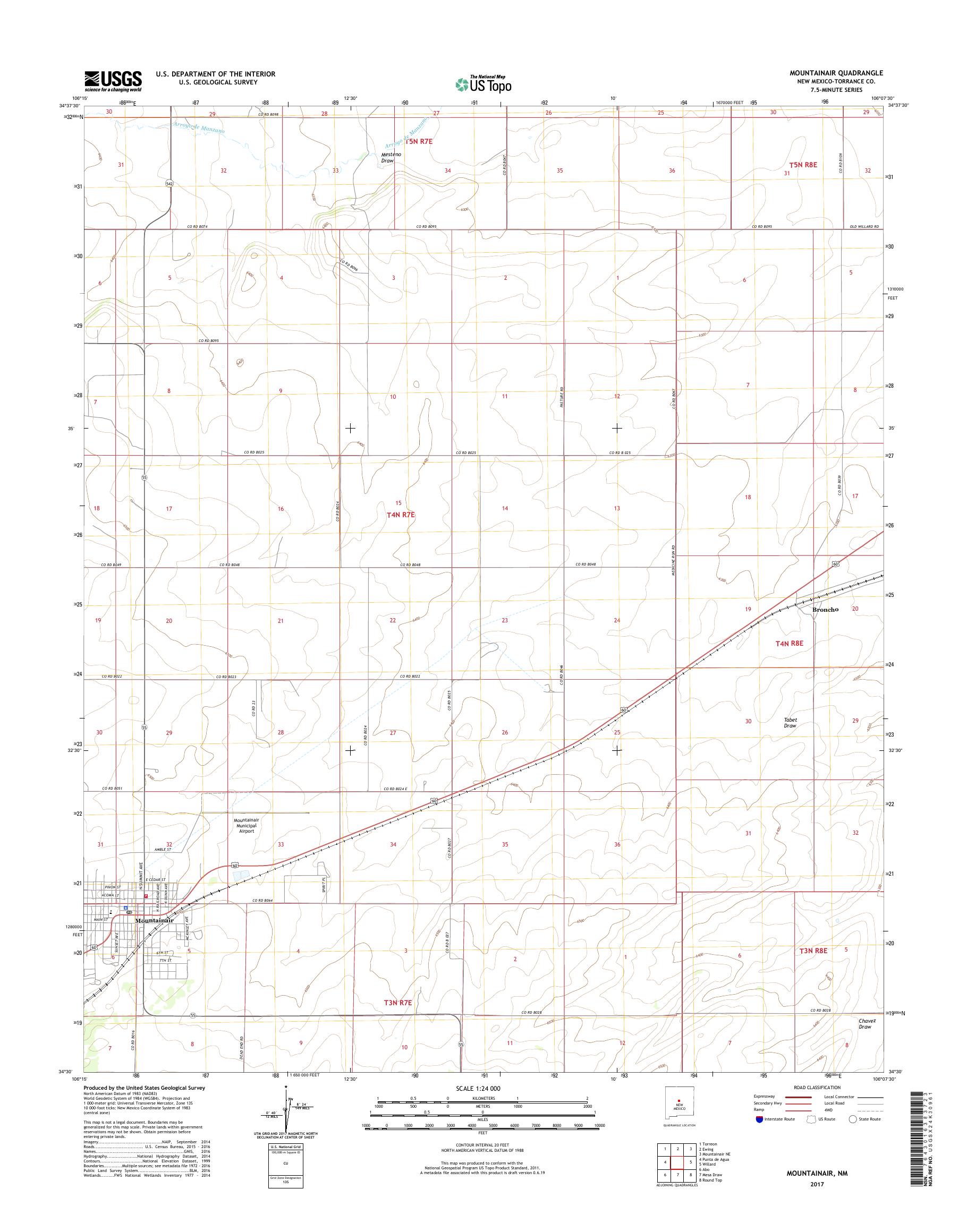 MyTopo Mountainair, New Mexico USGS Quad Topo Map
