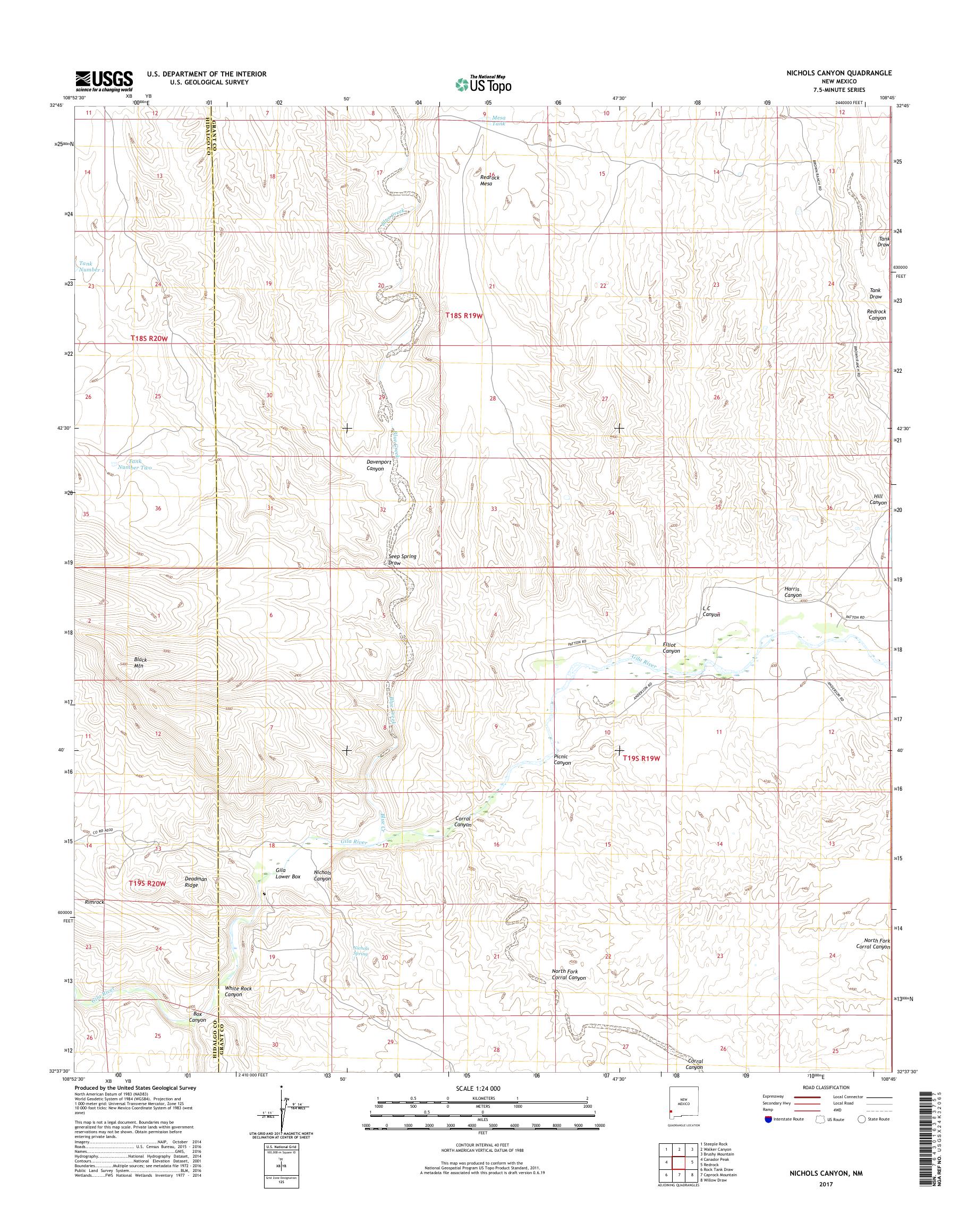 MyTopo Nichols Canyon, New Mexico USGS Quad Topo Map