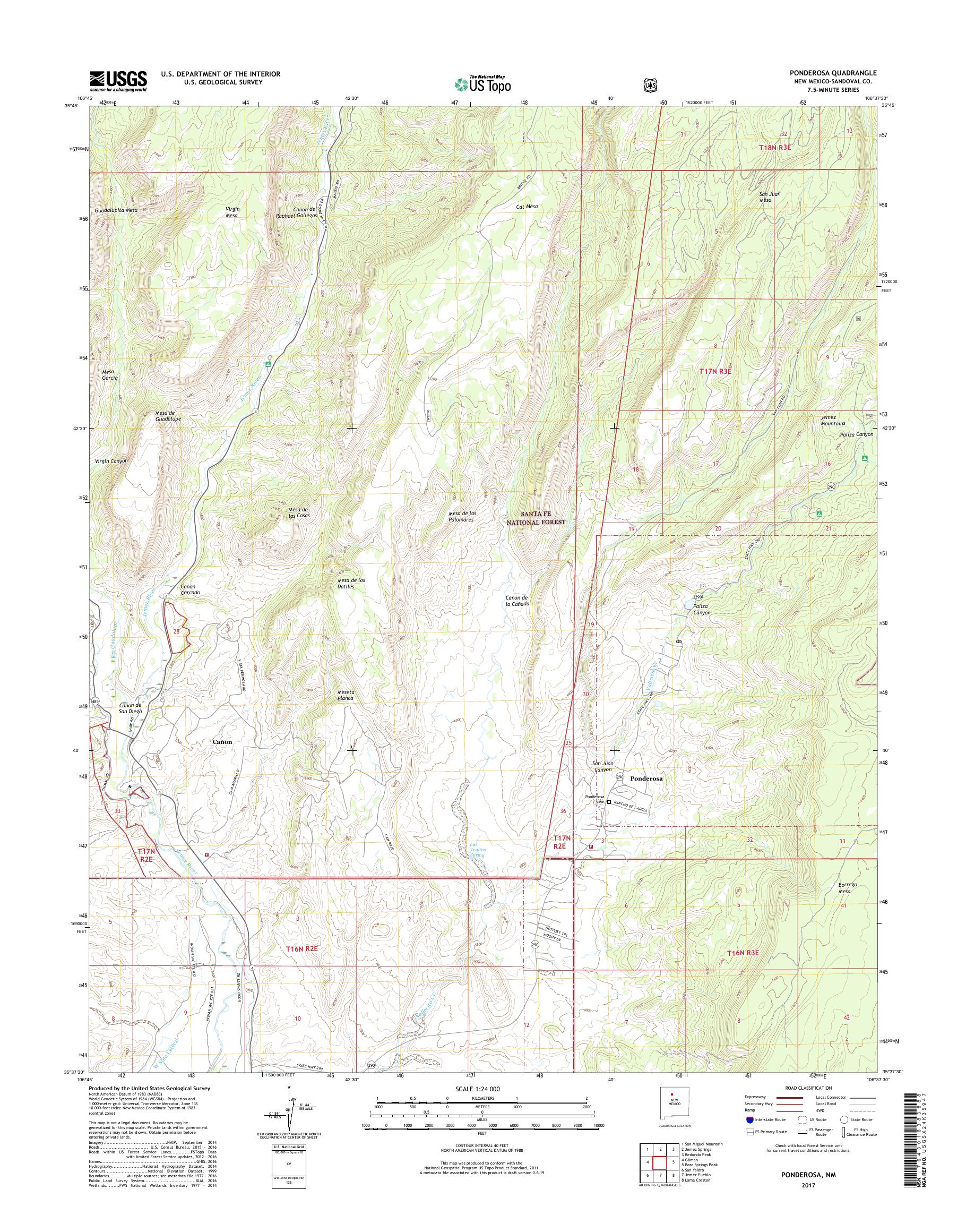 MyTopo Ponderosa, New Mexico USGS Quad Topo Map